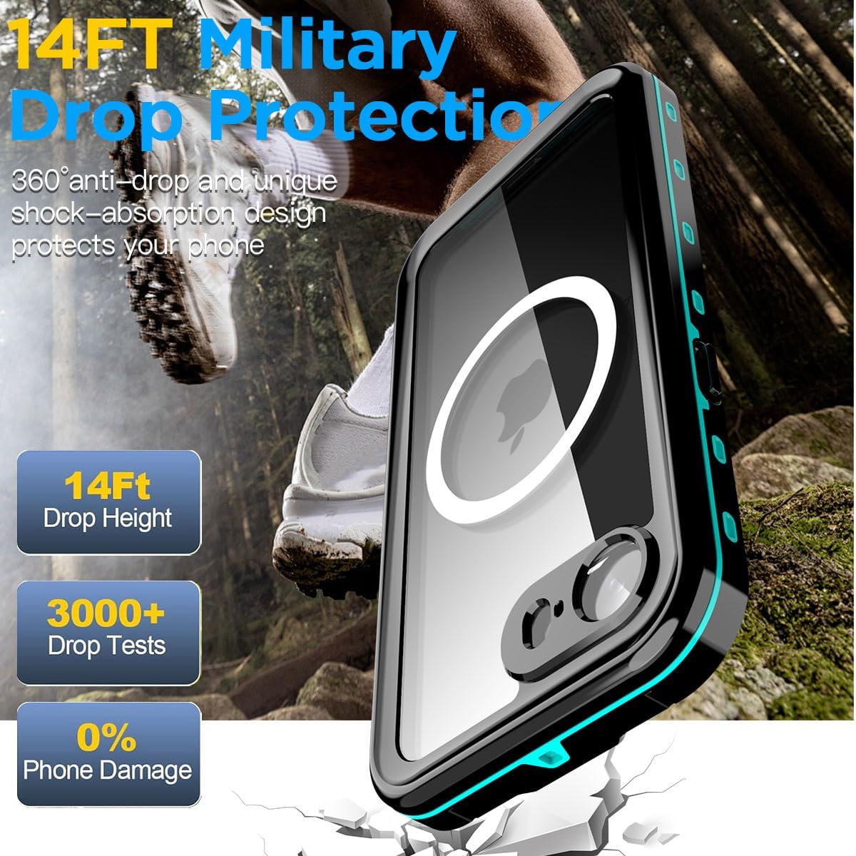 AICase for iPhone 16e Case Waterproof with MagSafe Snowproof,Dustproof and Shockproof,IP68 Certified Real 360 Full Body Protection Fully Sealed Underwater Cover for iPhone 16e 2025 6.1"_Blue - Image 7