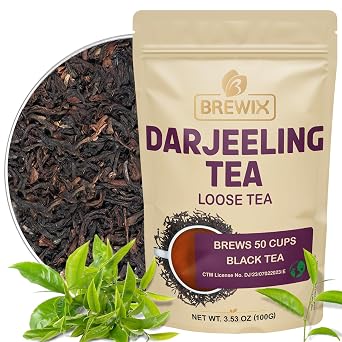BREWIX, Darjeeling Tea Leaves from Hills of Himalayas 50+ Cups, 3.53oz/100g | Pure Loose Leaf Darjeeling Black Tea | Long Leaf Grade | Straight From Source In India