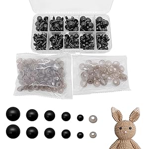 Ojos de Seguridad para Amigurumi, 142 Unidades de Plástico con Arandelas para Manualidades (6-12 mm) - Adecuado para juguetes de peluche