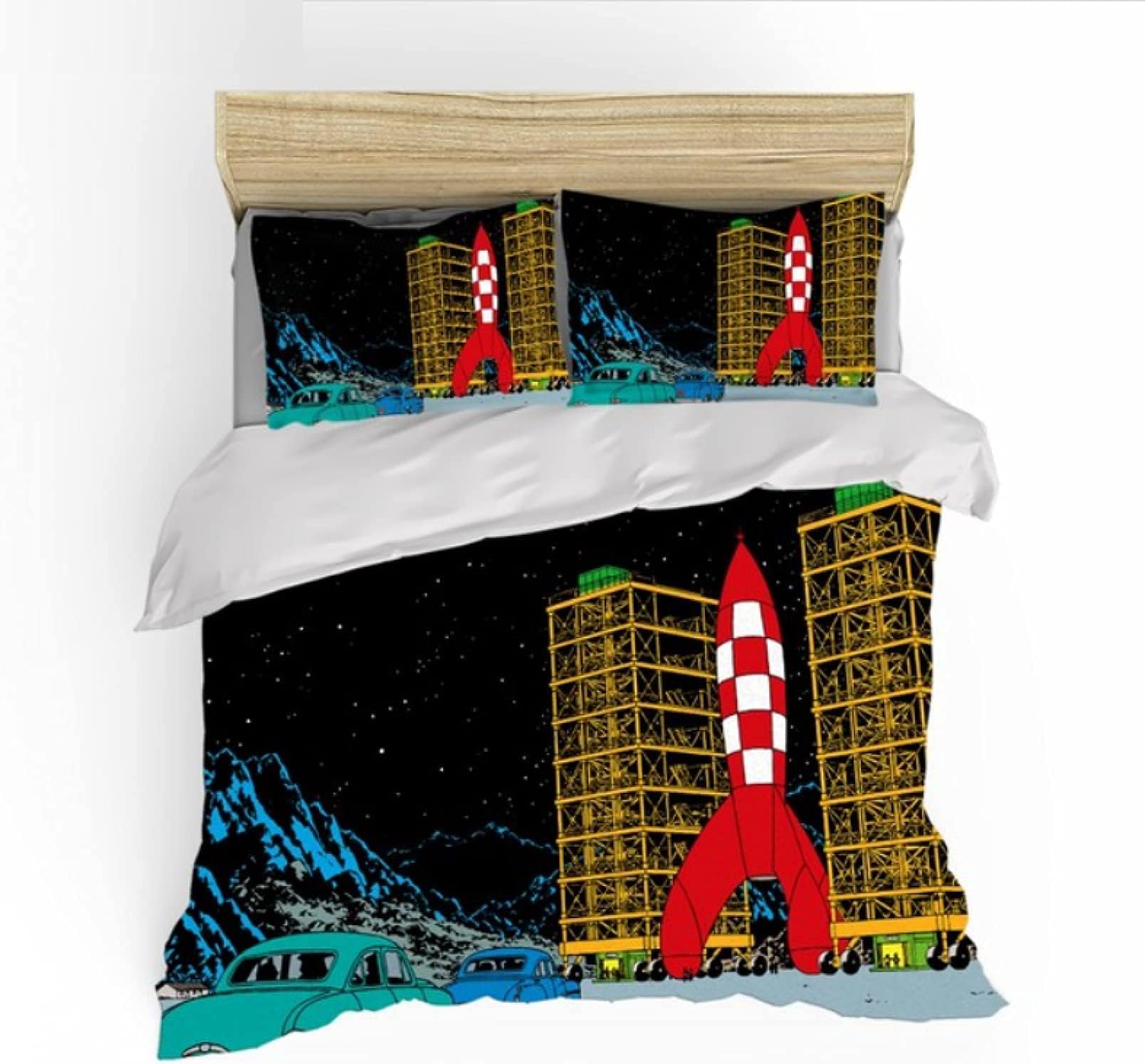 ZZQQ 3D Print Duvet Cover Set Bedding Sets Tintin Bedding Set with Pillowcases Single(135x200 cm), 2 piece set 1 piece quilt cover + 1 piece matching pillowcase