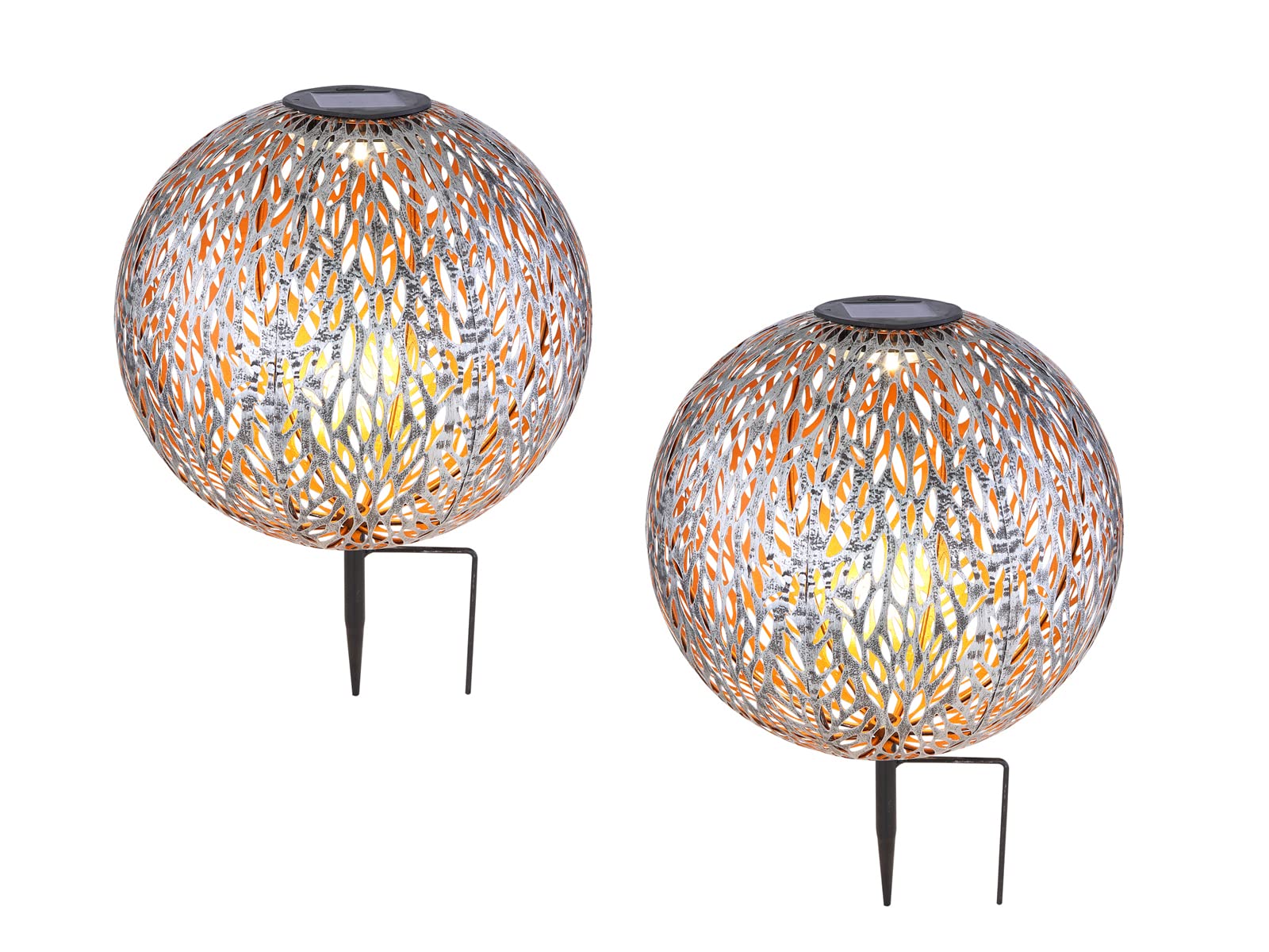 meineWunschleuchte LED Solarkugeln aus Metall im 2er SET - Ø 27cm – effektvolle Lichtspiele durch Ornamente