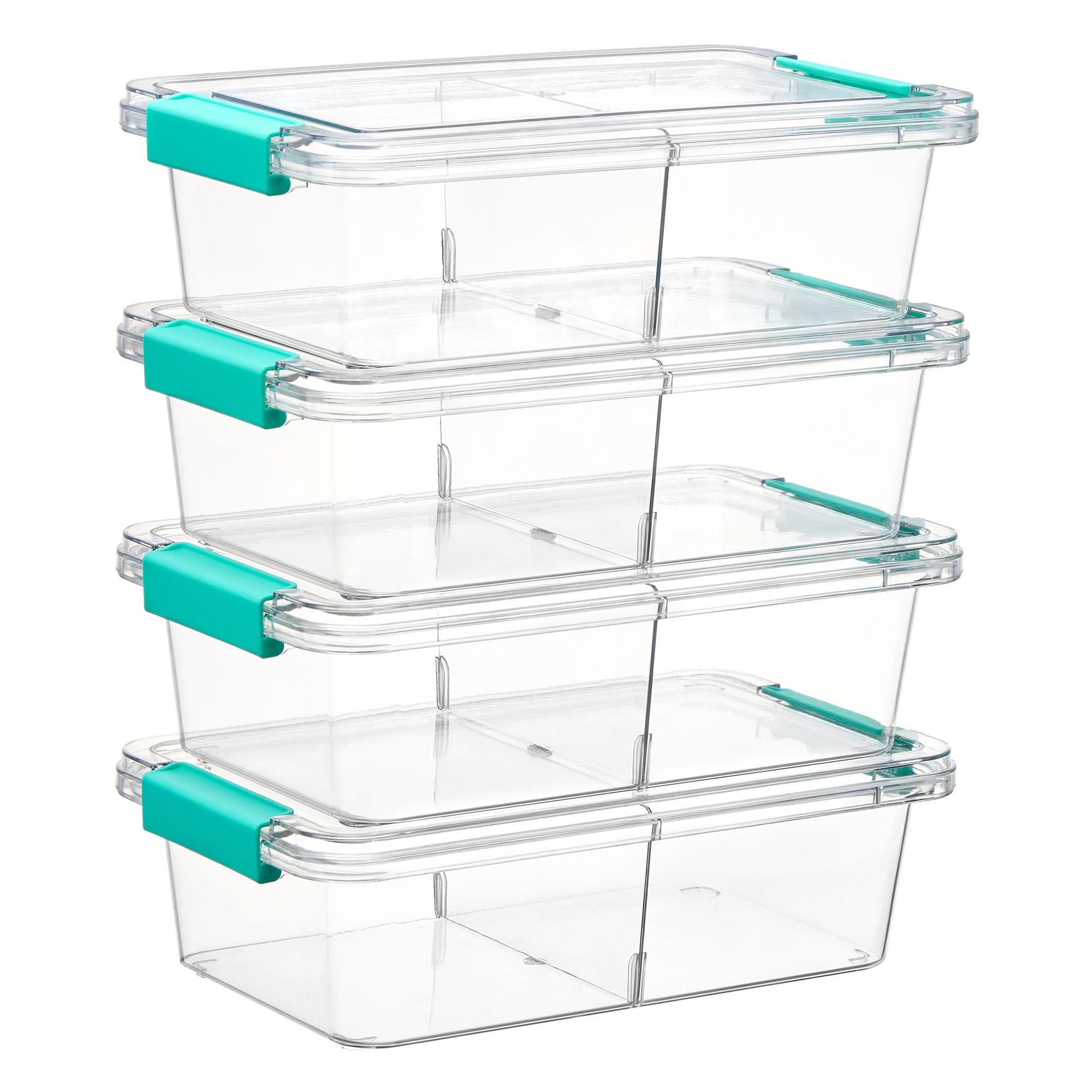 Vtopmart 4 Pack Transparent Stiftebox Kinder, Stapelbar, 22 x 14 x7 cm | Kunststoff Stifte Organizer, mit Herausnehmbarer Trennwand, für Buntstift, Schreibwaren, Bastelmaterial,Werkzeugteile,Puzzle