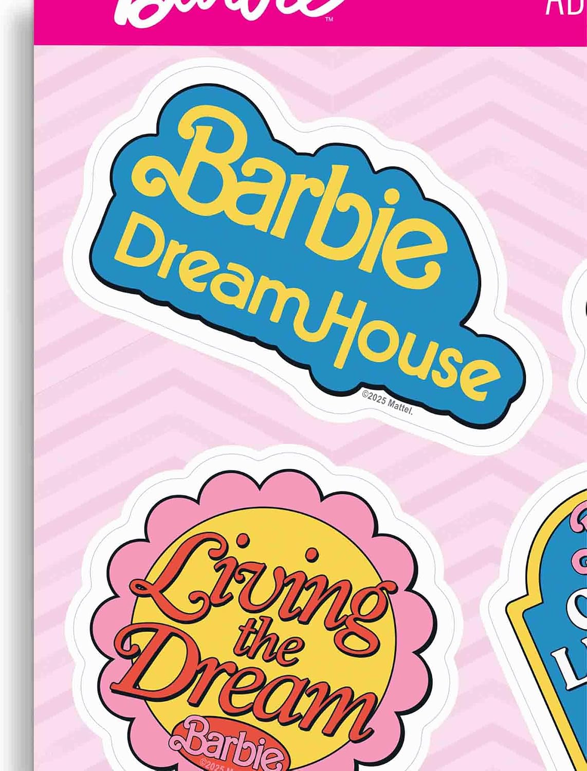 Mattel Barbie Dreamhouse Fashion Fun Adhesive Vinyl Decals - Fun Set of Barbie Stickers for Water Bottle or Laptop, 1 Pack (4 Count)