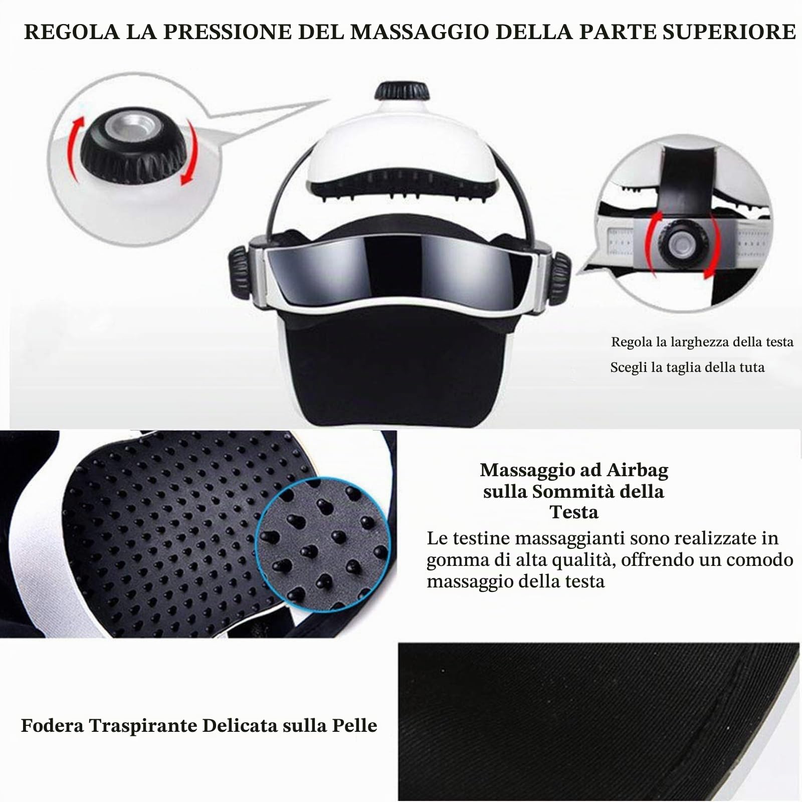 Massaggiatore Elettrico Portatile Per La Testa Con Casco, Massaggiatore Per Il Cuoio Capelluto, Pressione E Vibrazione, Impacchi Caldi E Musica, Massaggio Puntiforme