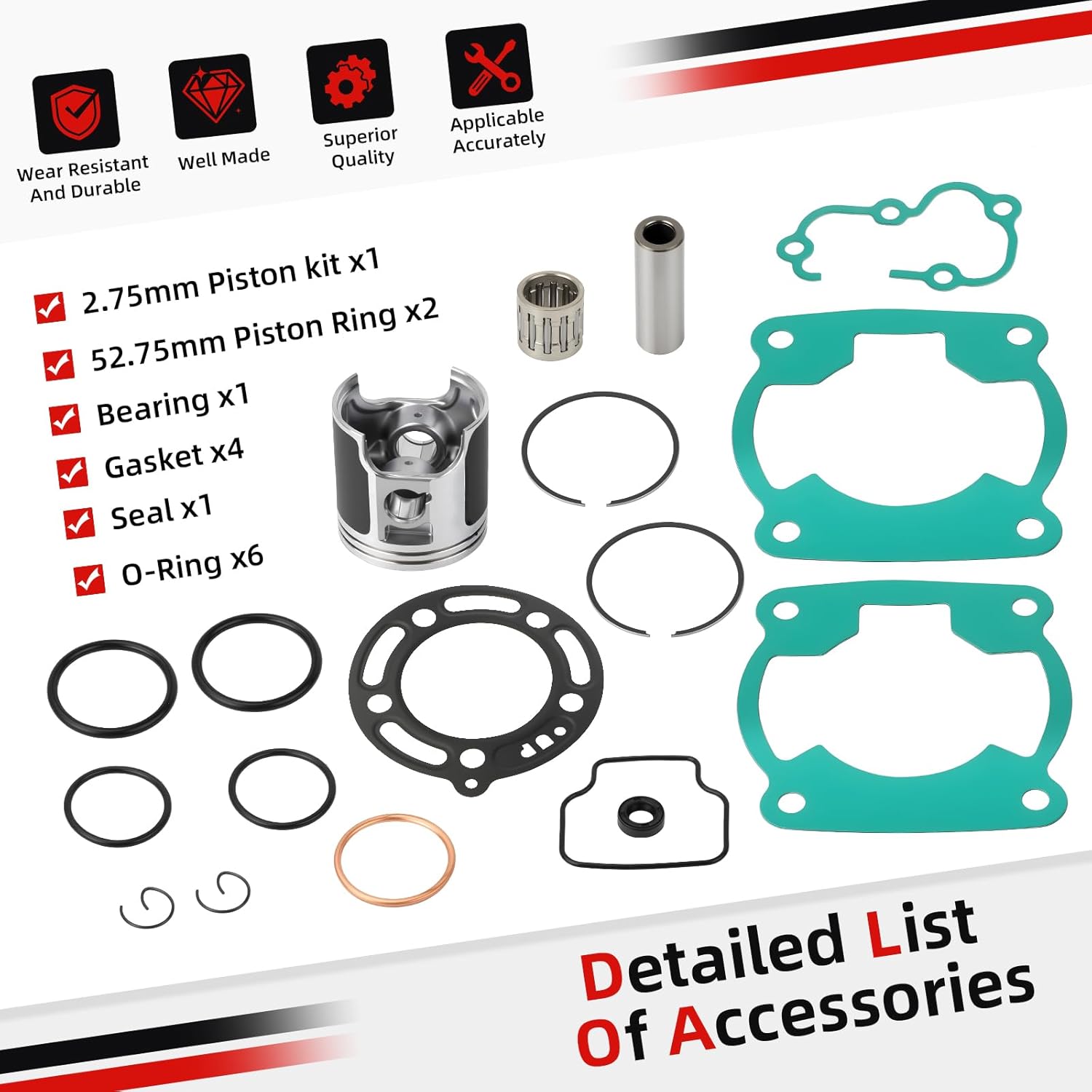 Top End Piston & Ring W/Gasket Kit Oversize 0.25mm 52.75mm For Kawasaki KX100 1995-2013