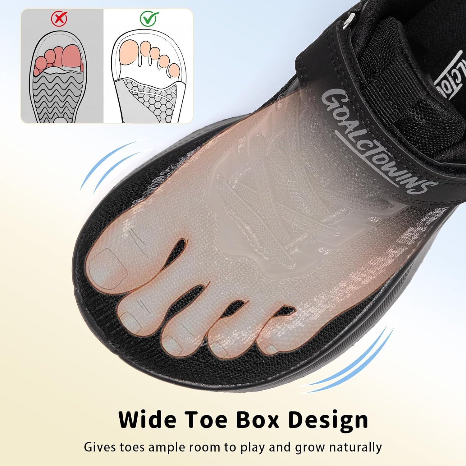 Wide Toe Box Shoes for Boys Girls,Non-Slip Walking Running Shoes with Hook and Loop for Little & Big Kids,Breathable Athletic Tennis Sneakers Size 1-13