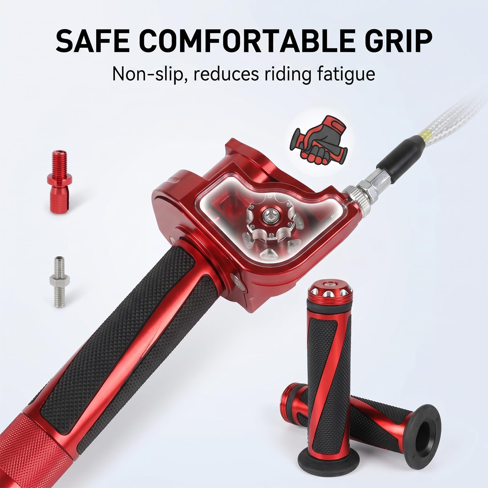 Turn Twist Gaszug Kit – Snelgashendel Voor Motor, ATV En Dirt Bike, Inclusief Handgrepen En Kabel (rood)
