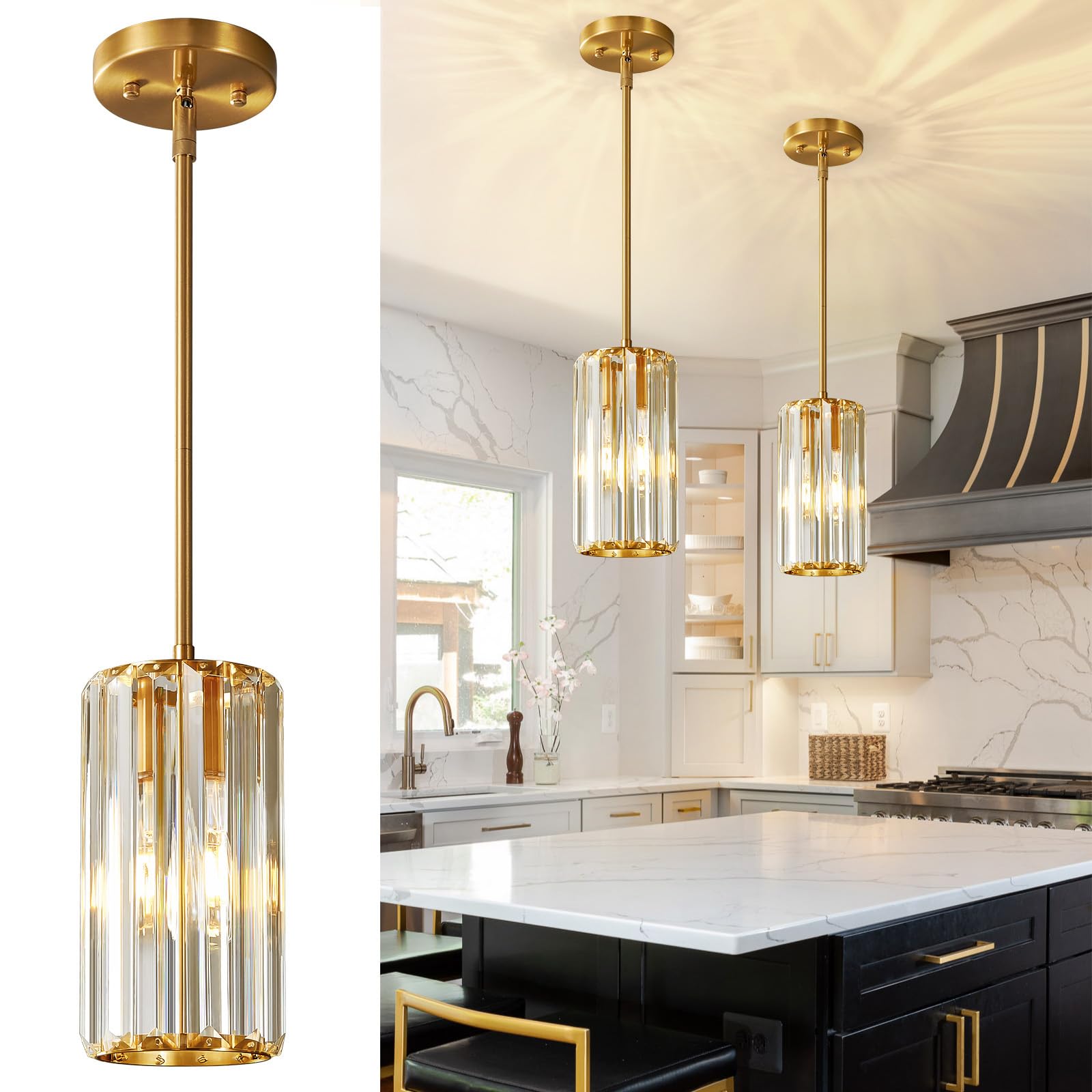 Gold Pendant Lighting Modern Pendant Light Mini Crystal Chandeliers  Adjustable Pendant Light Fixture for Kitchen Island Dinning Room Corridor