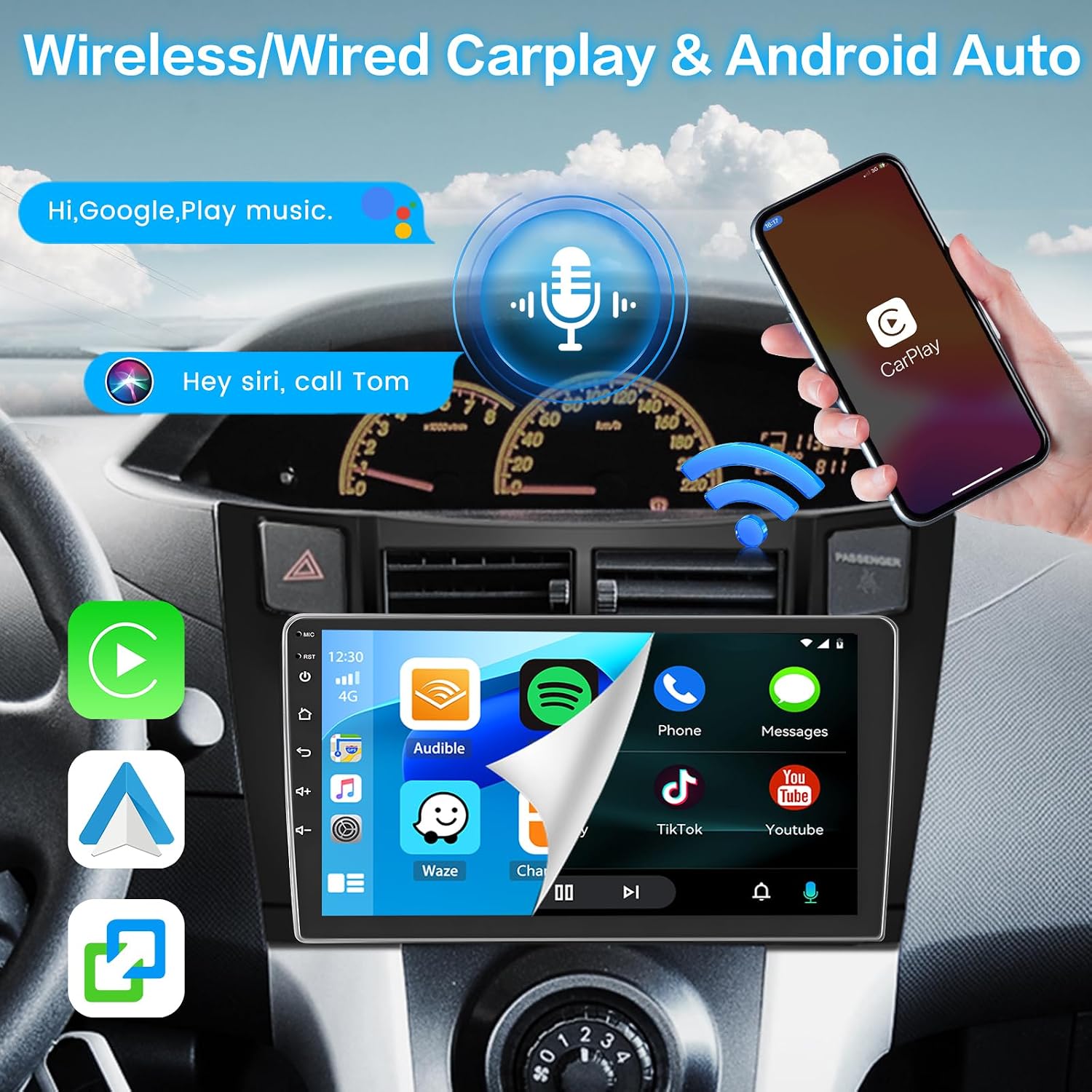 [2 64GB] Inefala for Toyota Yaris 2006-2011 Android 15 Car Stereo with Wireless CarPlay Android Auto, 9 Inch HD Touchscreen Head Unit with GPS WiFi Bluetooth FM/RDS Radio SWC Backup Camera MIC