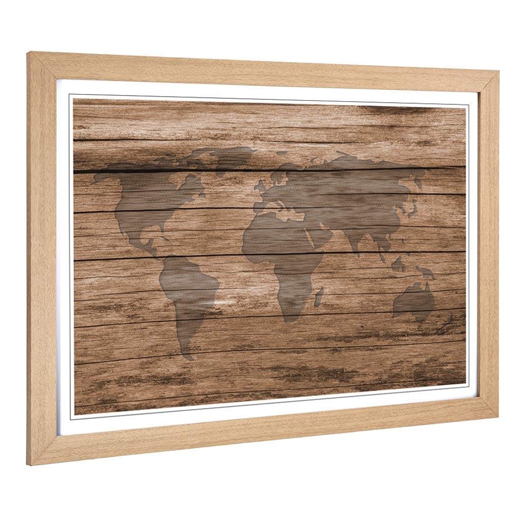 Big Box Art Framed Print of World Map (1) Design | Wall Art Picture | Home Decor for Kitchen, Living, Dining Room, Lounge, Bedroom, Hallway, Office, Oak, A2 / 24.5x18 Inch / 62x45cm