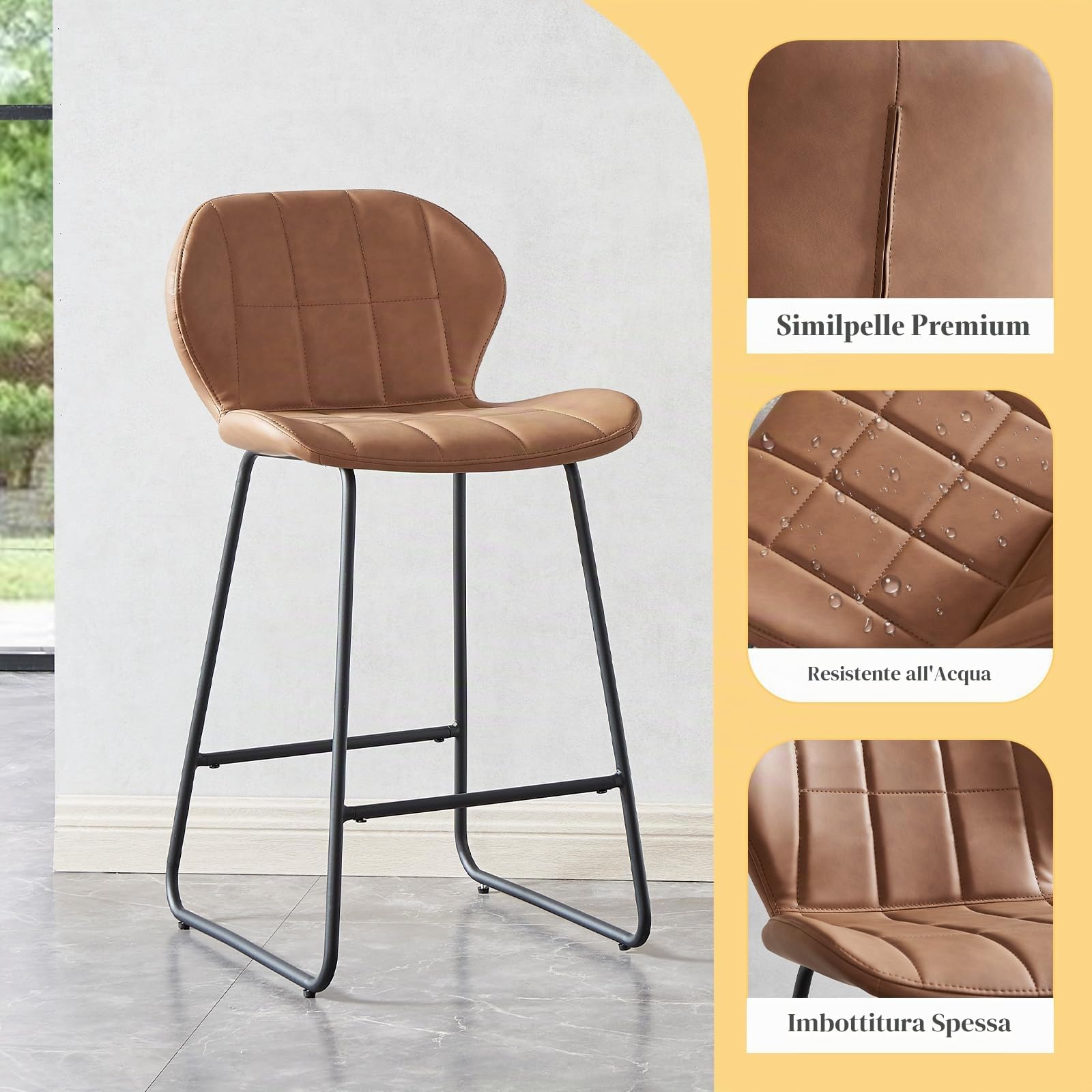 JIEXI Set di 3 sgabelli da bar moderni in poliuretano, altezza 85 cm, con