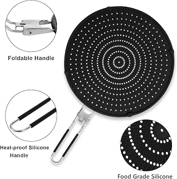 Frcctre 2 Pack Silicone Splatter Screen for Frying Pan, 13 Versatile Grease Splatter Guard with Foldable Handle, Food Grade Heat Resistant Oil Splash Guard, Cooling Mat, Drain Board for Cooking