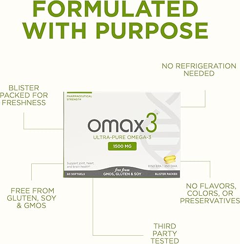 Miniatura 3 de Omax3 Pastillas de aceite de pescado natural Omega 3, 1500 mg de EPA DHA, suplementos de ácidos grasos Omega3 para músculos y articulaciones, sin