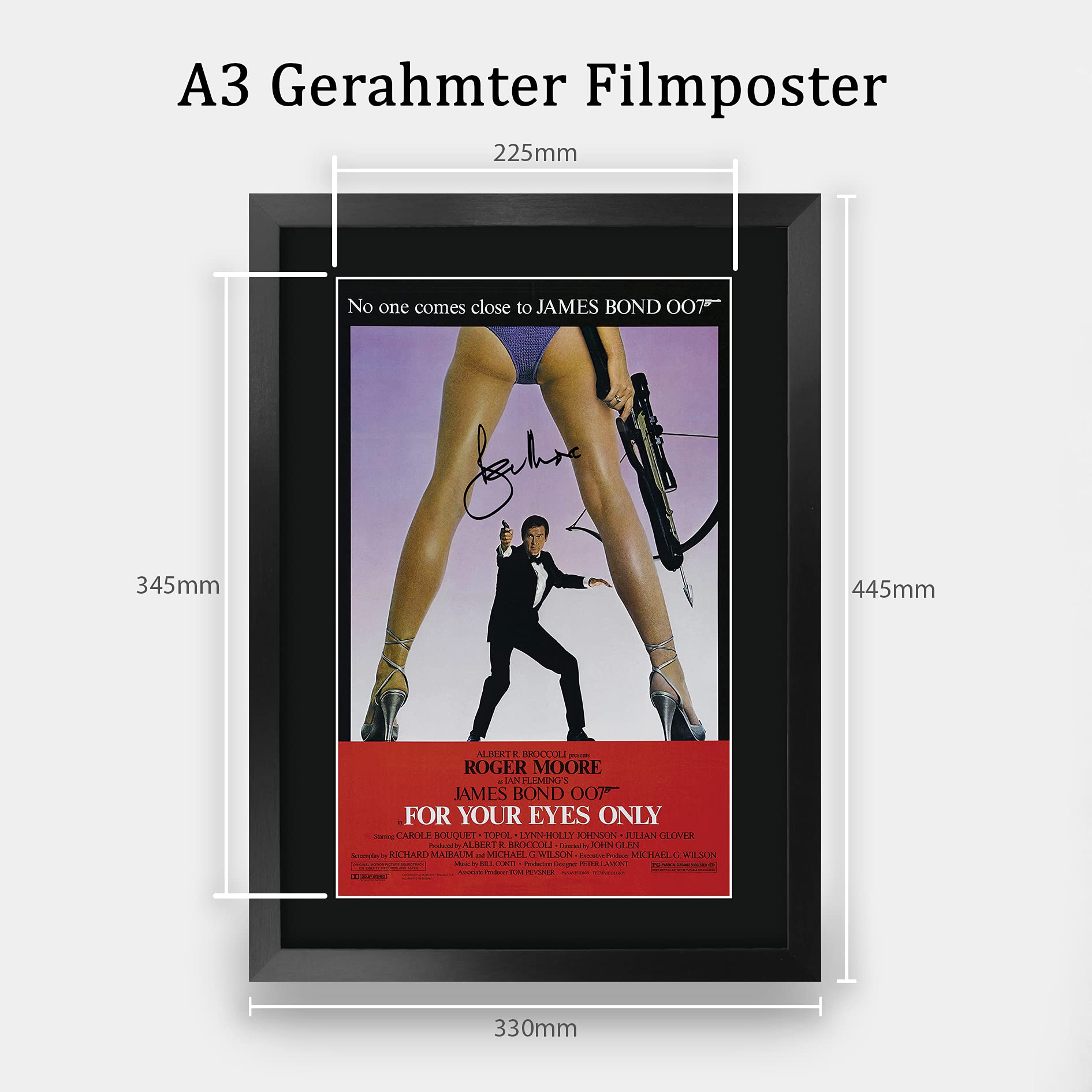 HWC Trading A3 FR James Bond - For Your Eyes Only Movie Poster Roger Moore Signed Geschenk GESTALTET A3 Printed Autogramm Film Geschenke drucken Fotobildanzeige
