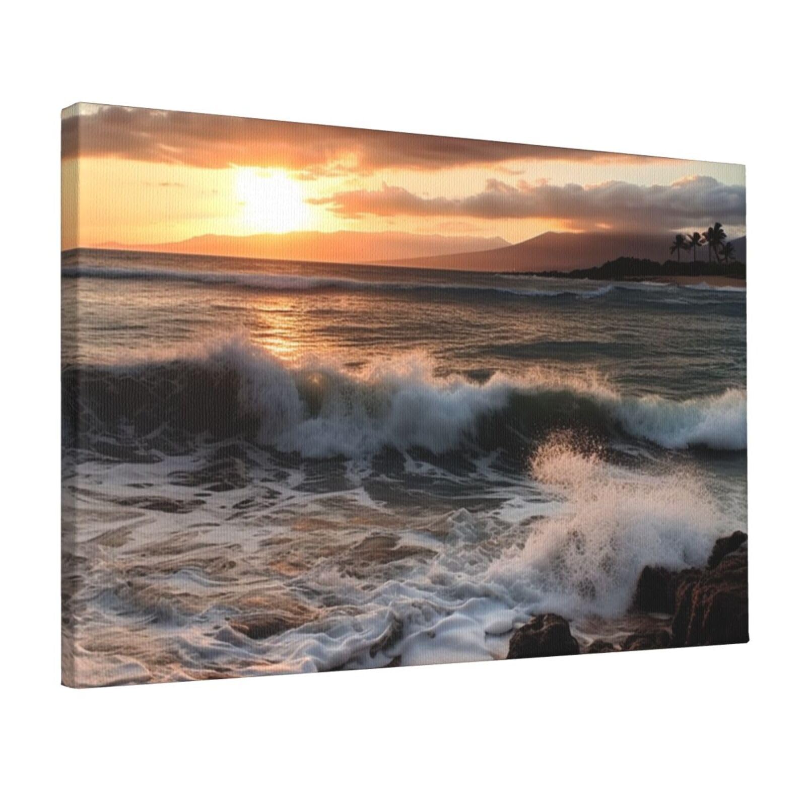 Canvas Wall Art for Living Room Wall Decor 12"x18" Modern Artwork Painting Pictures Hanging Canvas Prints Beach Sunset Sea Waves Aesthetic Wall Art for Bedroom Bathroom Office Wallart Decor
