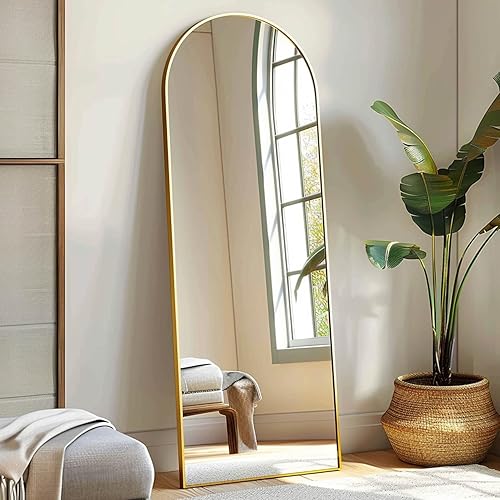 Miniatura 8 de Espejo arqueado de longitud completa, espejo de pie independiente de 64 x 21 pulgadas, moderno espejo de cuerpo completo con soporte, espejo de