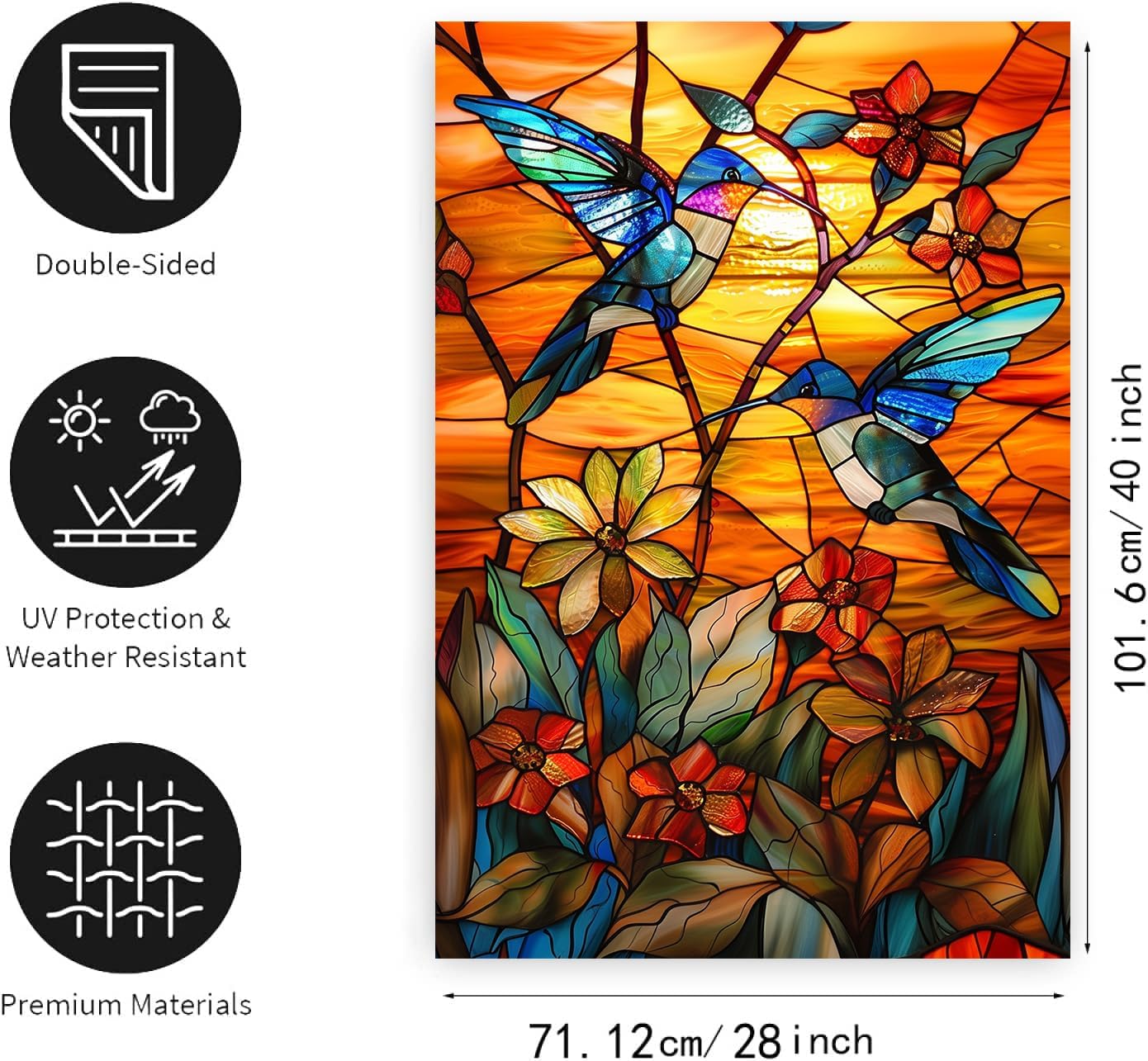 Stained Glass Hummingbird Garden Flag Spring Summer House Flag Fall Floral Decorative Yard Flags for Outside 28x40 Double Sided Large Seasonal Lawn Flags Rustic Outdoor Decor - Image 2