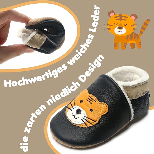 IceUnicorn Chausson Cuir Bébé Hiver Chausson Bebe Fourré Peluche Chaude Chausson Cuir Souple Bébé Fille Garçon Pantoufles Bebe - 2