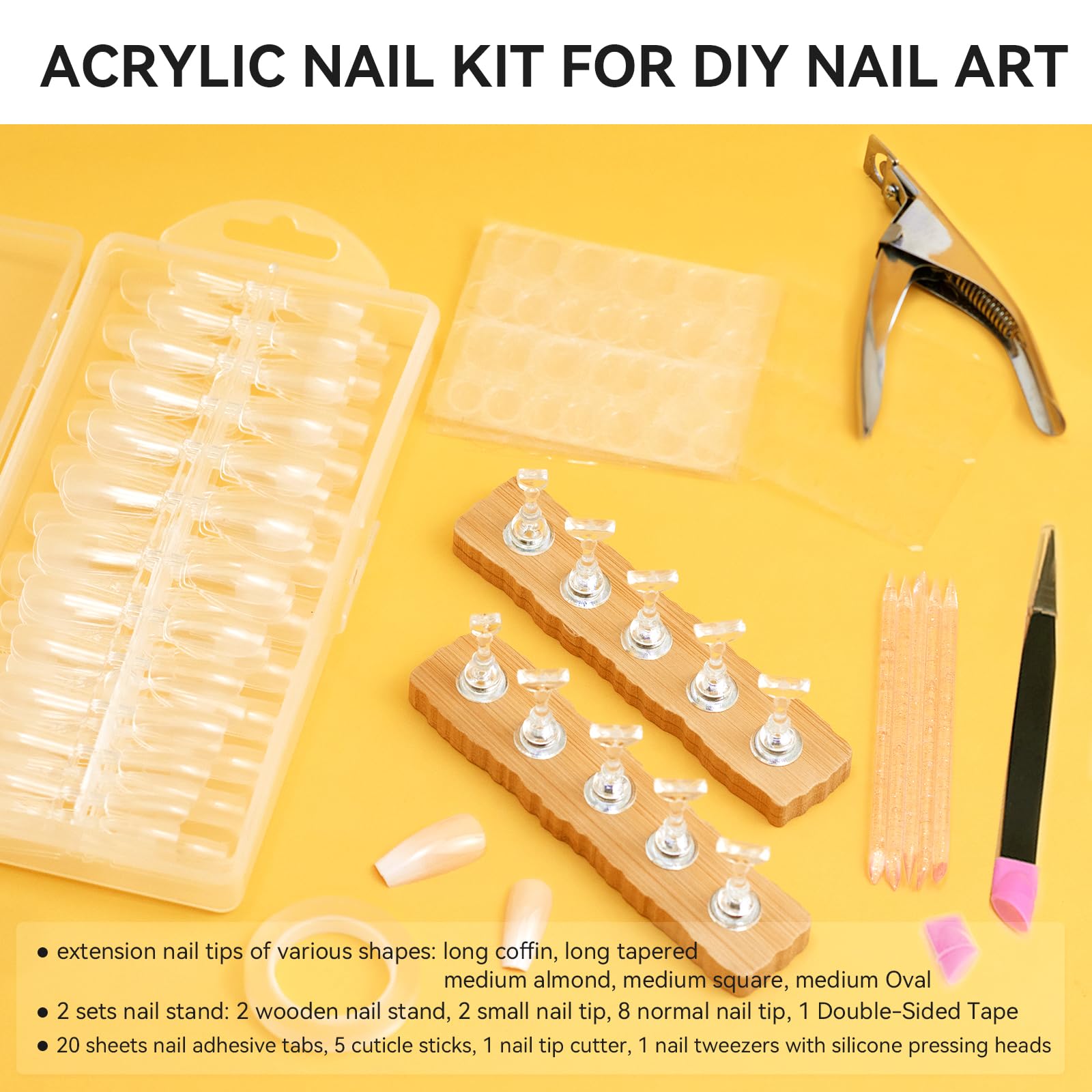 Acrylic Press-On Nail Kit with 240 Clear Nail Tips and Art Tools