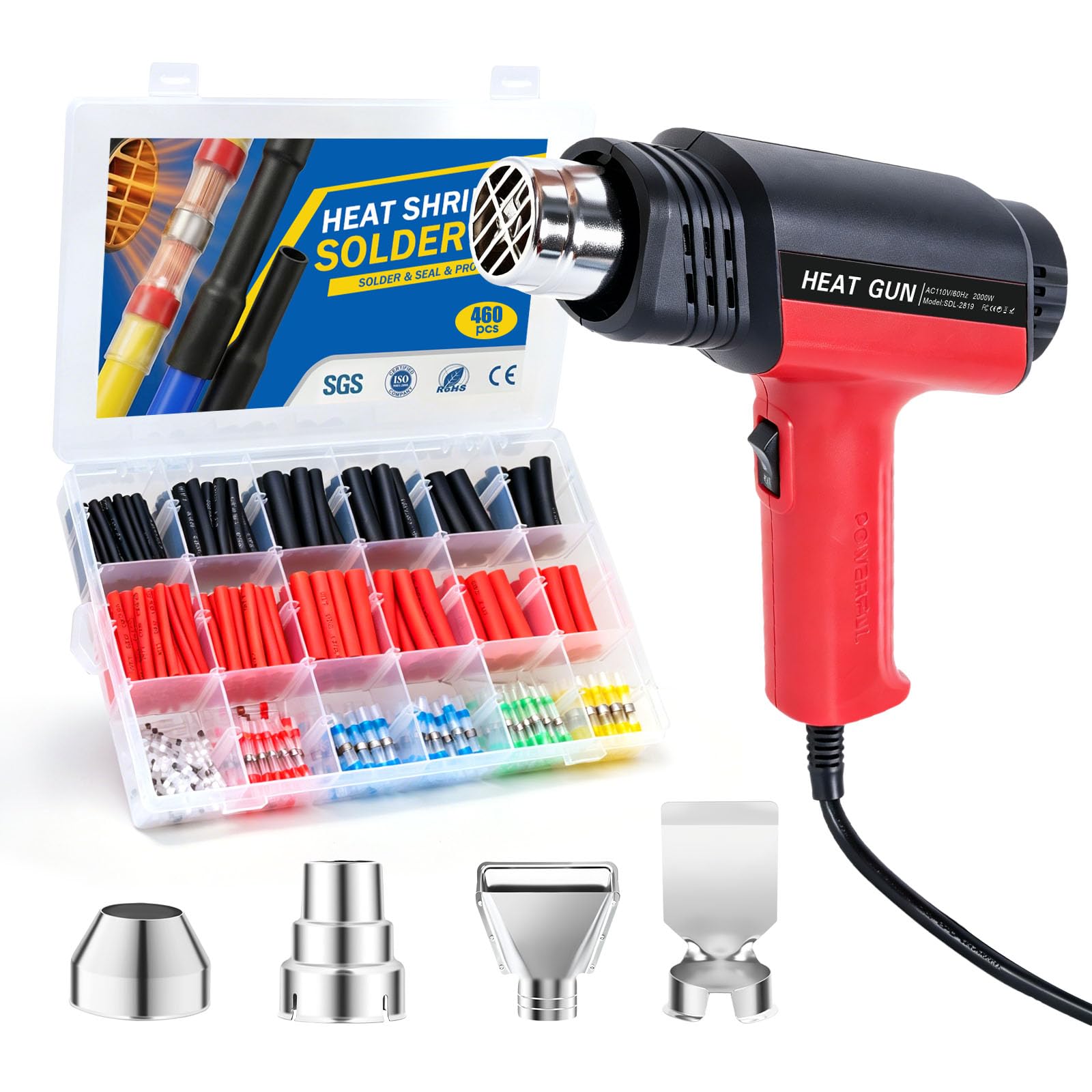 Kit de pistola de calor con 460 conectores de alambre de sellado de soldadura termorretráctil, conectores de alambre termorretráctiles impermeables, funda termorretráctil de 26-10 AWG para automoción