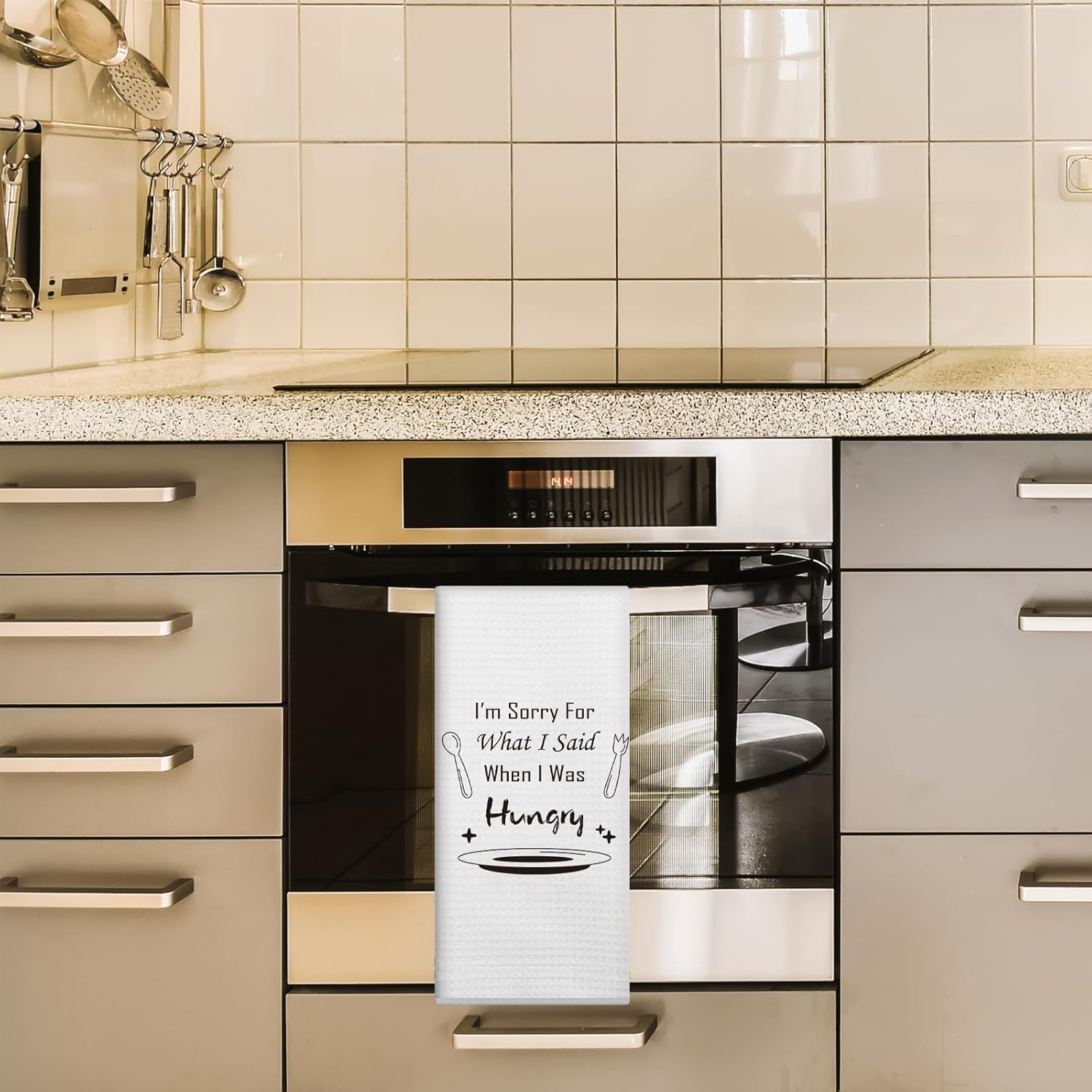 I'm Sorry for What I Said When I was Hungry Decorative Kitchen Towels, Funny Dish Hand Towel for Women Friends, Waffle Tea Towels with Humorous Saying, 16x24 Inch - Image 4