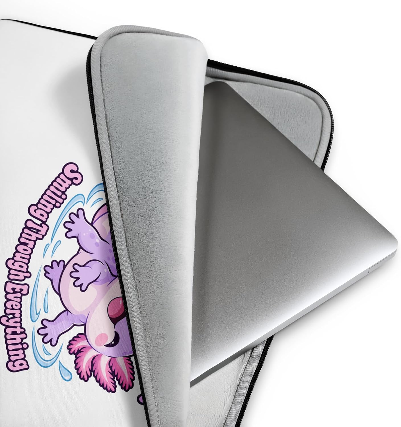 Kawaii Axolotl Smiling Bubble Pastel Graphic Laptop Sleeve image 2