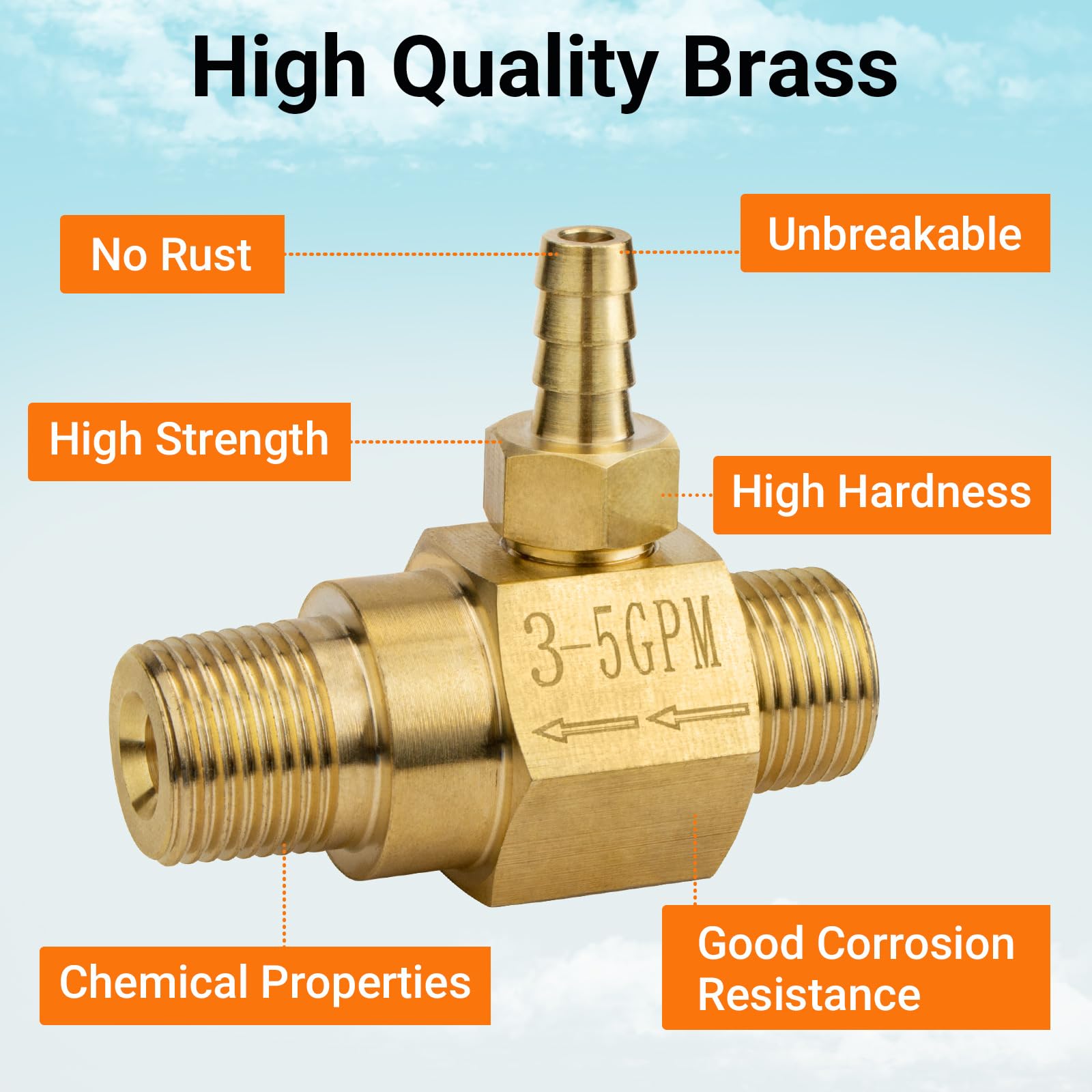 Inyector químico de 3-5 Gpm 100775 para lavadora a presión de bomba general, lavadora eléctrica, inyector de jabón, conexión rápida de 3/8 pulgadas, alto consumo (20%), 4500 PSI