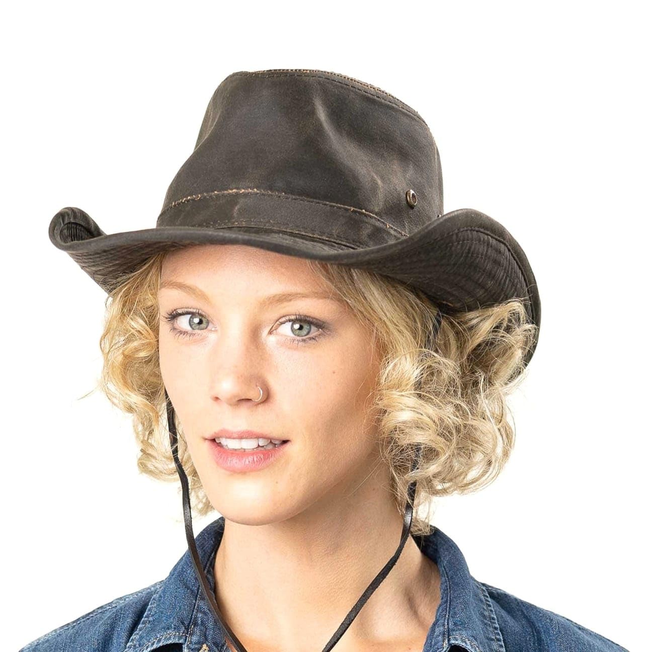 Stetson Diaz Outdoorhut Herren Westernhut mit Kinnband und biegbarem Rand Cowboyhut UV-Schutz 40+ Stoffhut Baumwolle Washed/Used Design Sommer Winter