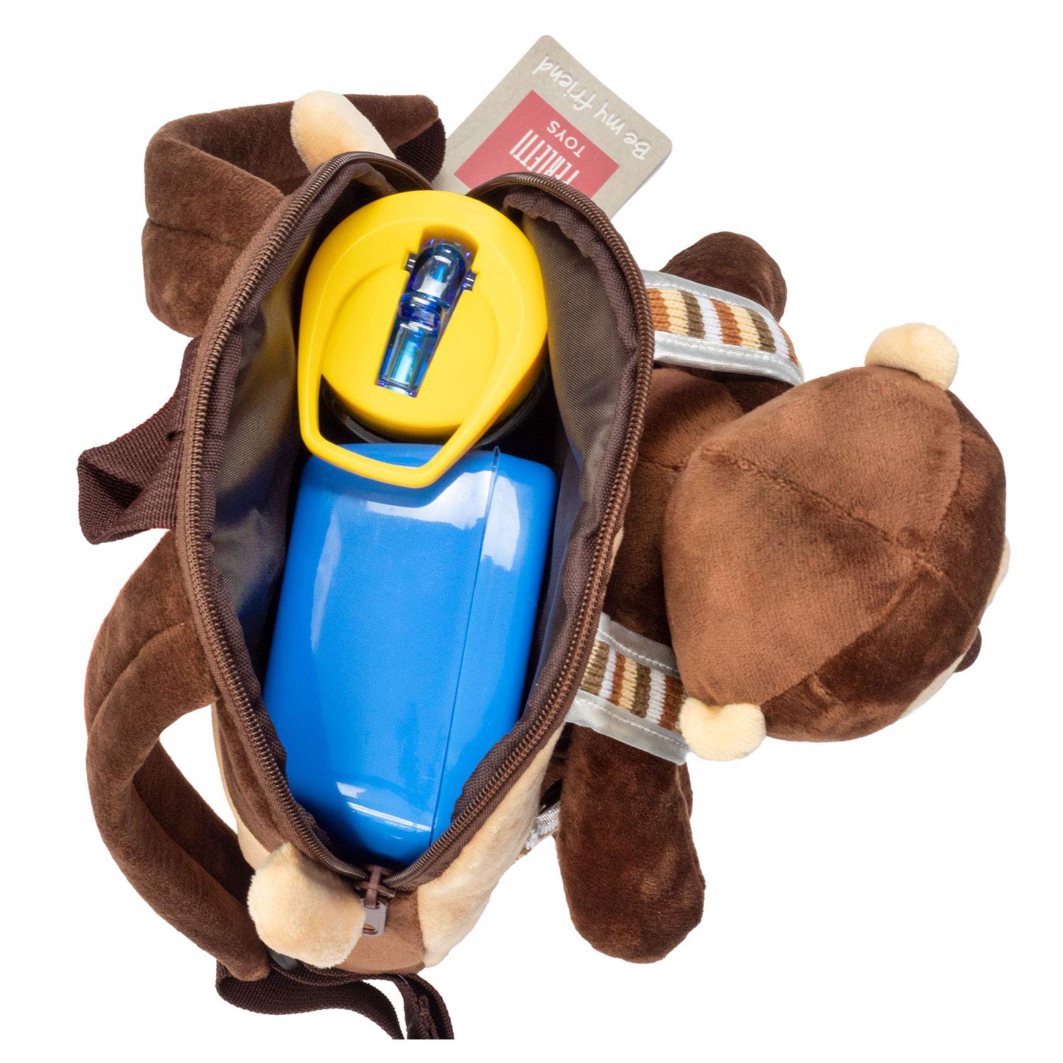 P:os – Mochila Infantil con Peluche extraíble Mono MAX, Azul, 24 x 20 x 30 cm, Mochila Infantil con Peluche, Fiambrera y Botella de Agua