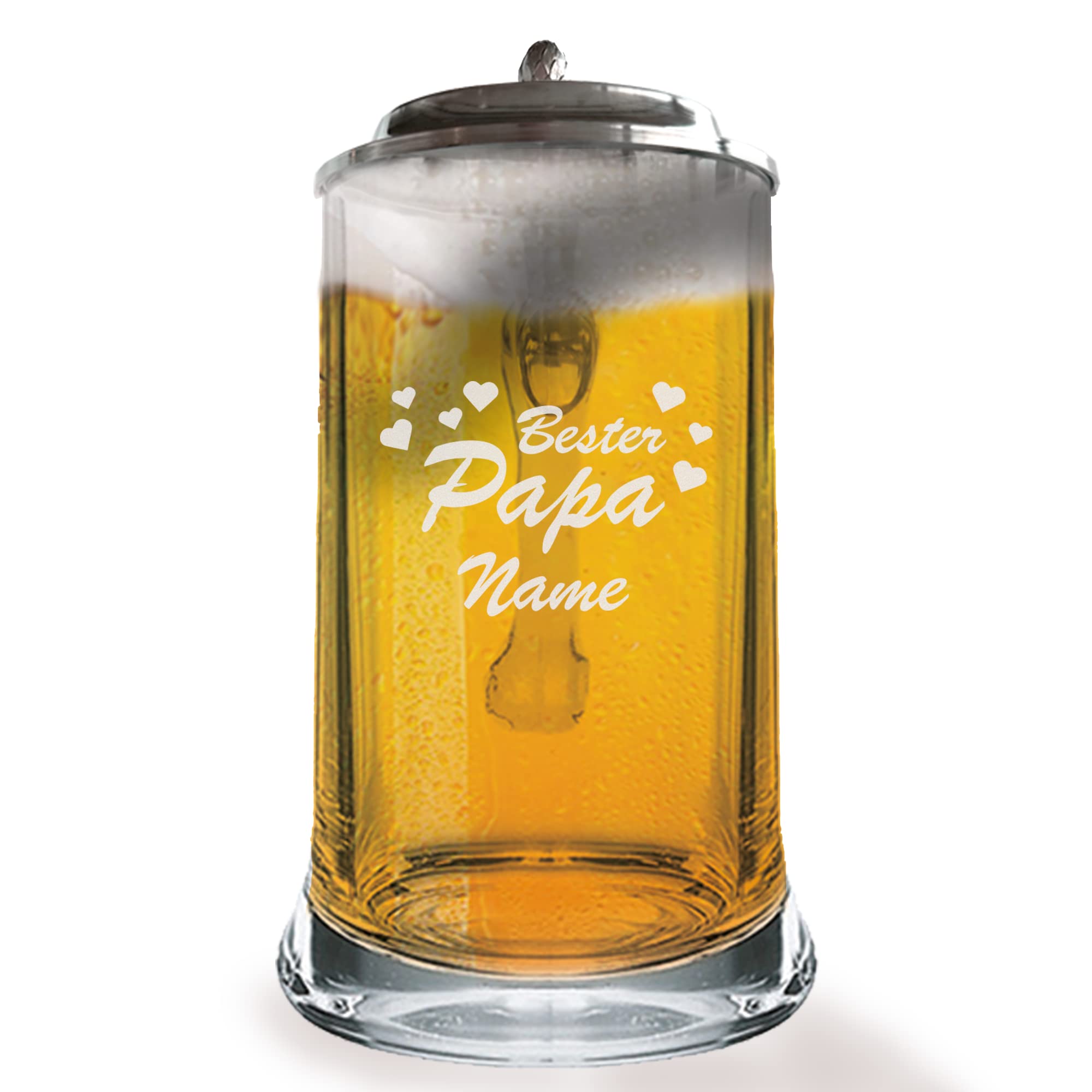 Bierkrug mit Zinndeckel und Gravur - Geburtstagsgeschenk zum Vatertag (Vatertag Motiv 06)