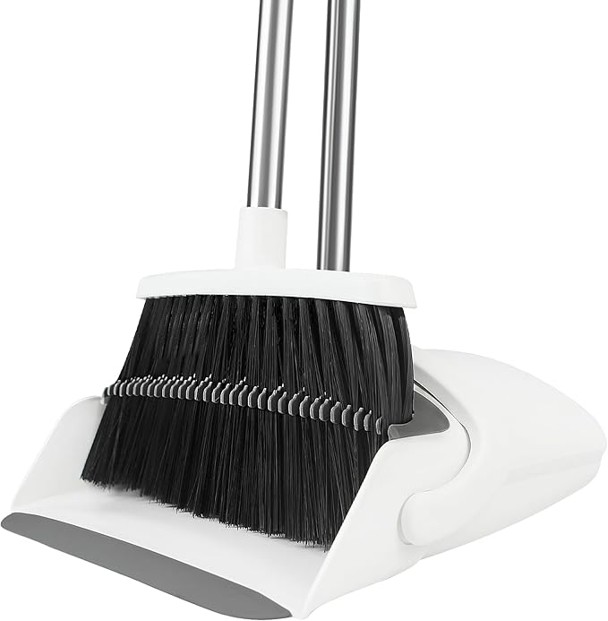 Broom and Dustpan Set, Broom with Dustpan Combo Set for Home 52-in Long Adjustable Handle Dustpan Teeth to Clean Hair for Home Office Kitchen Lobby
