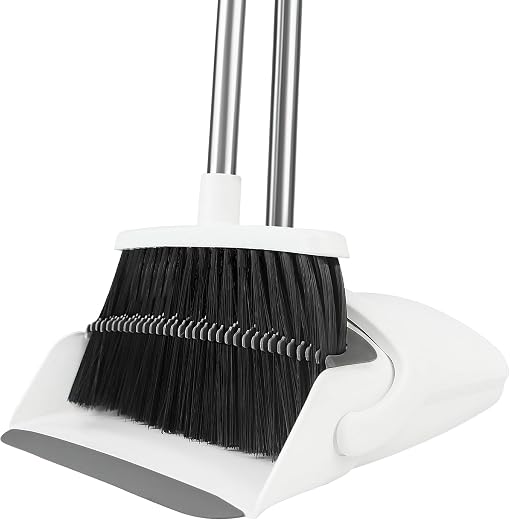 Broom and Dustpan Set, Broom with Dustpan Combo Set for Home 54-in Long Adjustable Handle Dustpan Teeth to Clean Hair for ...