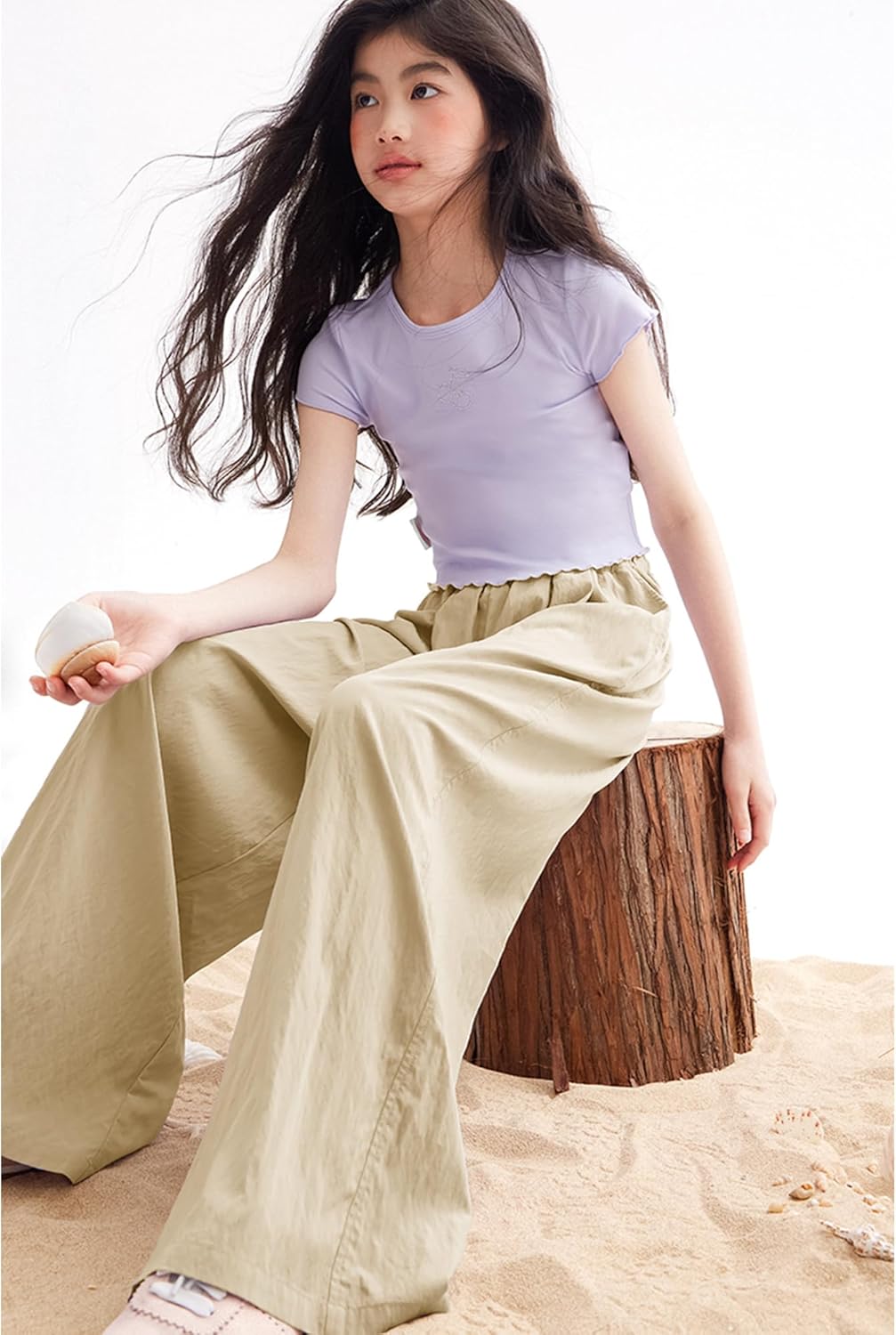 Rolanko Girls Wide Leg Pants Flowy Loose Fit Palazzo Pants for Girls Kids Linen Trousers Casual Beach 6-14Y - Image 6