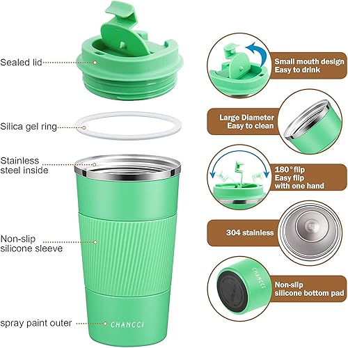 Miniatura 2 de Taza de café de viaje a prueba de derrames, a prueba de fugas, taza de café aislada de 12 onzas con tapa de rosca, vaso de acero inoxidable al