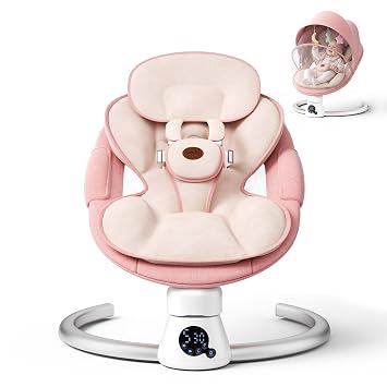 Baby Swings for Infants, Smelluck Baby Swing, Electric Baby Swing with Exclusive APP Function, 2 Adjustable Backrest, 12 Preset Melodies, 5 Speeds & 3 Timer, Indoor & Outdoor Use