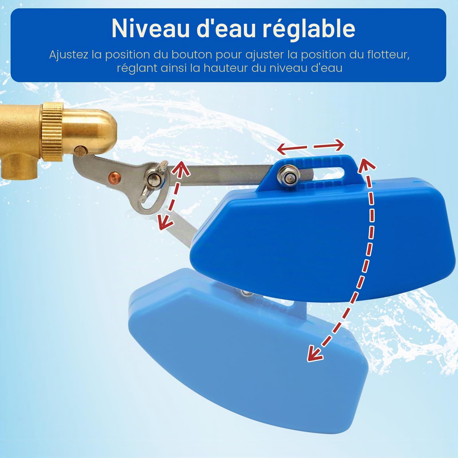 3/4" Vanne À Flotteur En Laiton, Robinet Flotteur Réglable, Vanne De Remplissage Automatique Pour Réservoir, Piscine, Abreuvoirs Pour Volaille, Bleu