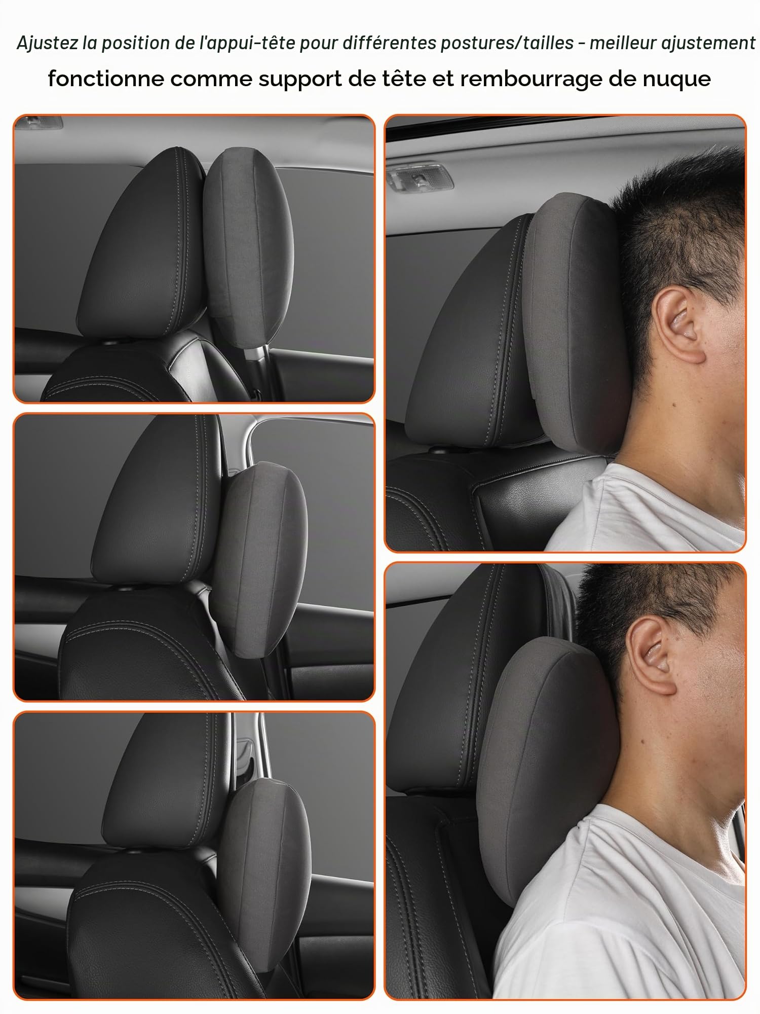 2pce Coussins de Nuque de Voiture pour siège de conducteur, Velours en Microfibre, Polyester à Base de Plantes, épaisseur/Hauteur réglable, 30 x 19 cm, Doublure intérieure remplissable