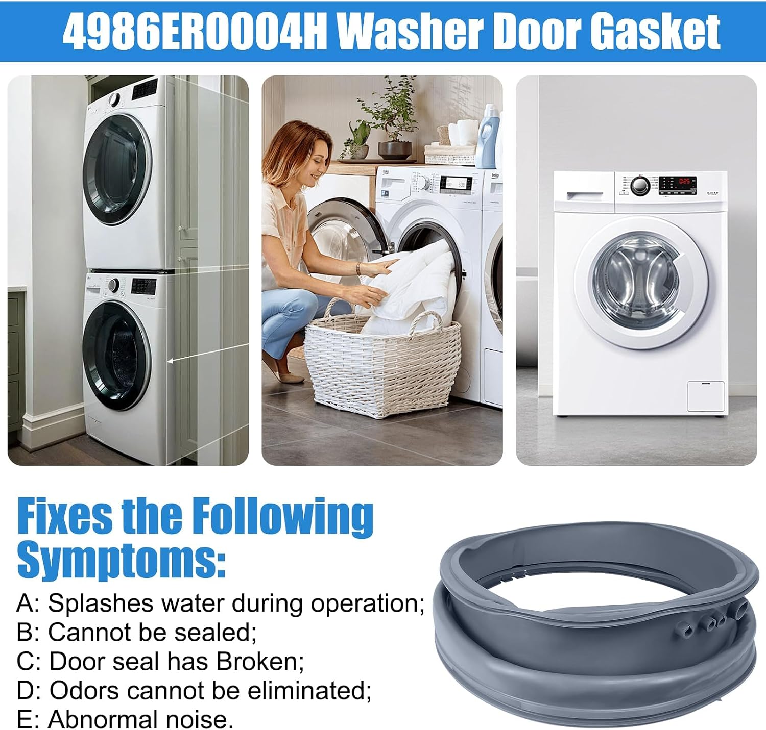 Upgraded 4986ER0004H Washer Door Boot Gasket Seal Compatible with LG Front Load Washer Door Seal WM2450HRA Door Seal for LG Washer Door Gasket Replacement WM2550HWCA, WM2550HRCA, AP5324640, PS3587002