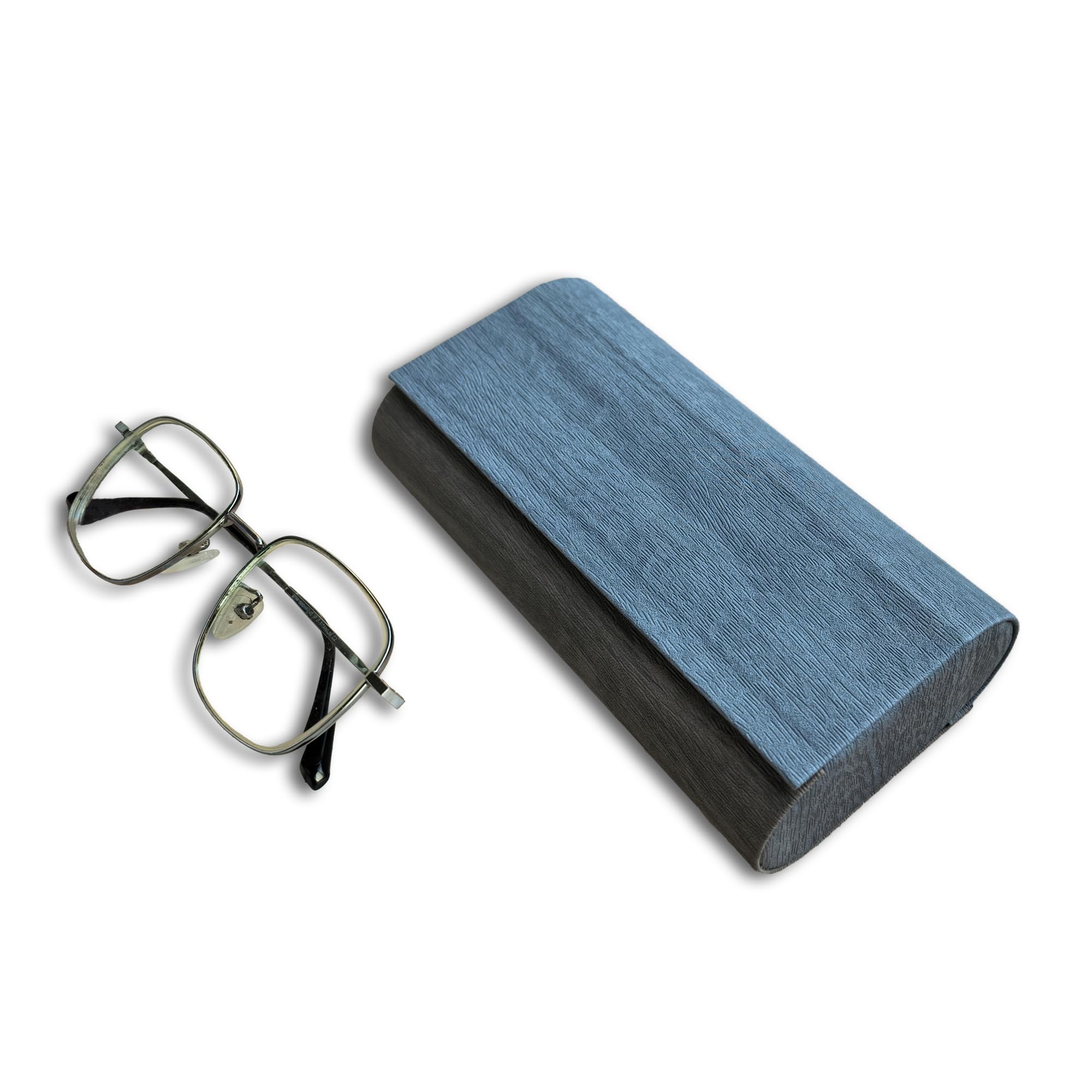 Pipjoy Unisex Blue Gray 2 In 1 Hard Shell Eyeglasses Case, Wooden Grain Slim Size Eyewear Case, Sunglasses Storage Box (Blue Gray)