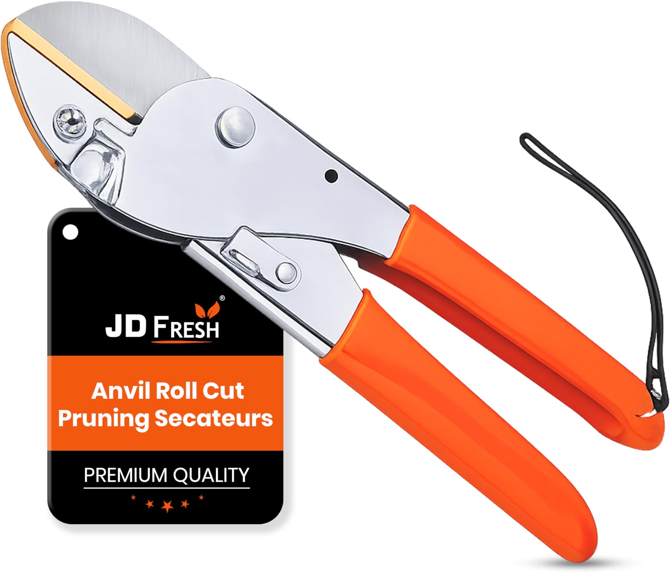 JD FRESH Anvil Roll Cut Pruning Secateurs 8 Inch, Alloy Steel Blade Plant Cutter, Garden Pruning Shears for Dry & Hard Branches, Stems, Shrubs & Flowers with Safety Lock, Anti Slip Handle, Orange