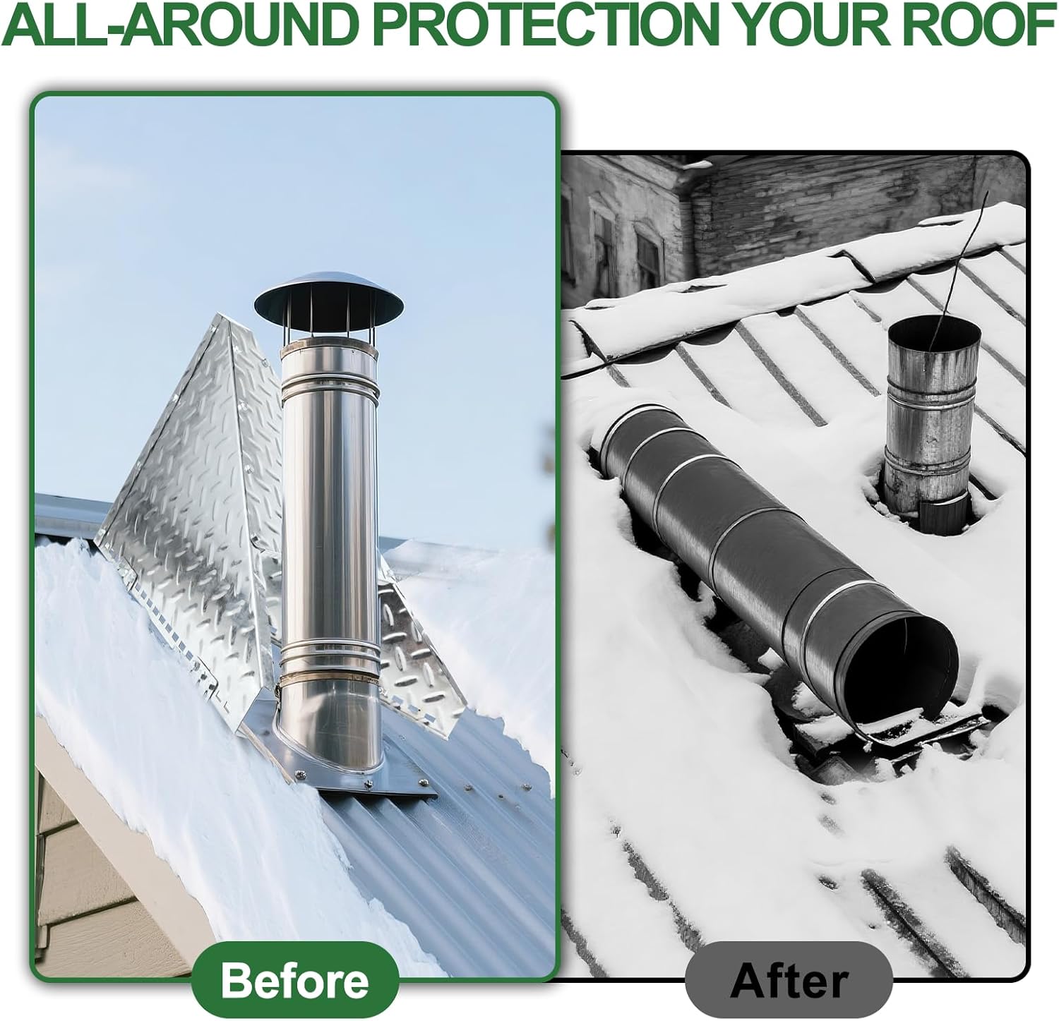 Snow Splitter for Chimneys, Roof Snow Diverter Roof Vent Snow Guard for Chimneys,Snow Splitter for 6" 8" 10" Wood/Metal Stove Pipes