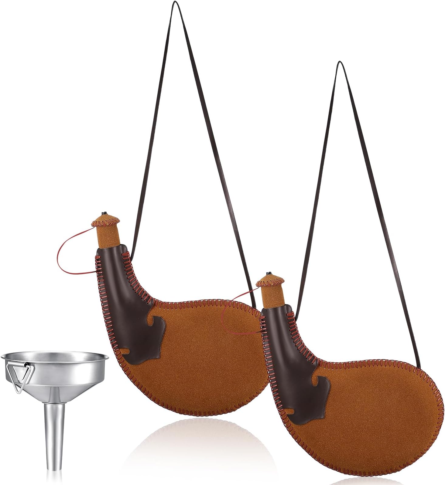 2 Sets Traditional Bota Bag 500 ml Ancient Spanish Leather Water Canteen with Metal Funnel Portable Flask with Shoulder Strap Vintage Large Pouch for Travel Camping Hiking Outdoor and Costume
