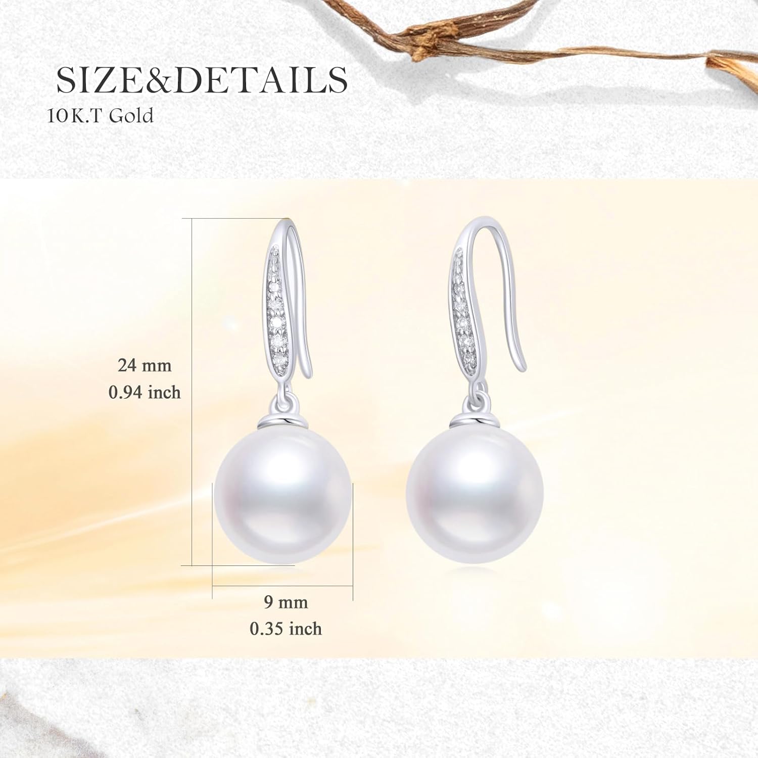 10k White Gold Diamond and Freshwater Cultured Pearl Dangle Earrings for Women