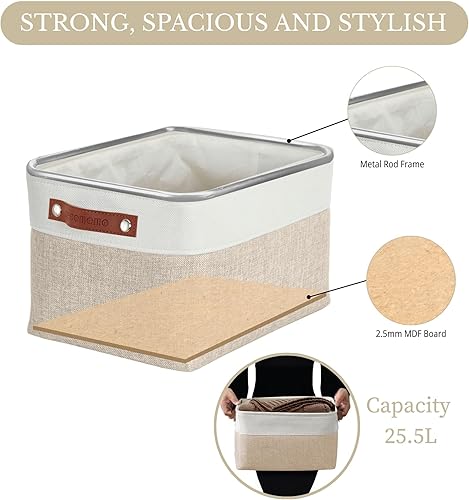 Miniatura 4 de DECOMOMO - Contenedores de tela para almacenamiento para estantes, armarios, ropa blanca, estante de bebé, juguete, cubos decorativos con asas