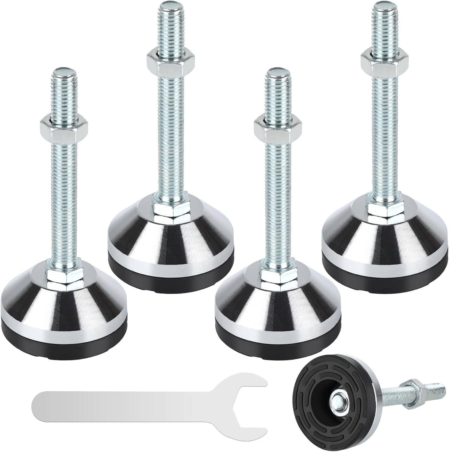 4 Pcs Heavy Duty Leveling Feet M16 Thread, Furniture Levelers 3.14" Dia Base Anti Skid Threaded Rubber Feet, Adjustable Leveling Feet for Workbench, Machine, Cabinet, D60xM16x100mm