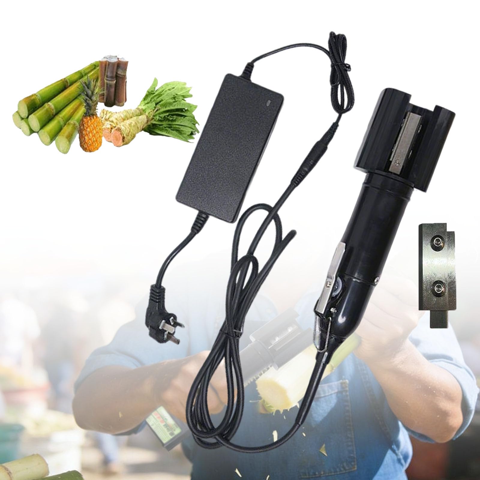 Pelapatate Elettrico per Canna da Zucchero, Sbucciatore Automatico per Canna da Zucchero, Pelatura Precisa in 3 Secondi, Nessun Danno alla Frutta, Motore in Rame Puro, 7500 Giri/min, per Cocco