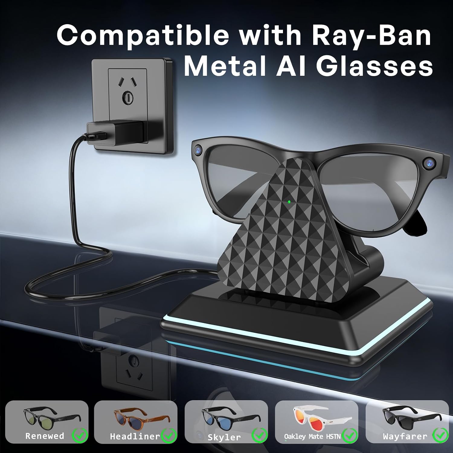 Charging Stand for Ray-Ban Meta Smart Glasses (Gen 1 & 2), Portable USB-A Fast Charging Dock Compatible with Ray-Ban Wayfarer/Headliner/Skyler/Oakley Meta HSTN, Ray-Ban Meta Accessories