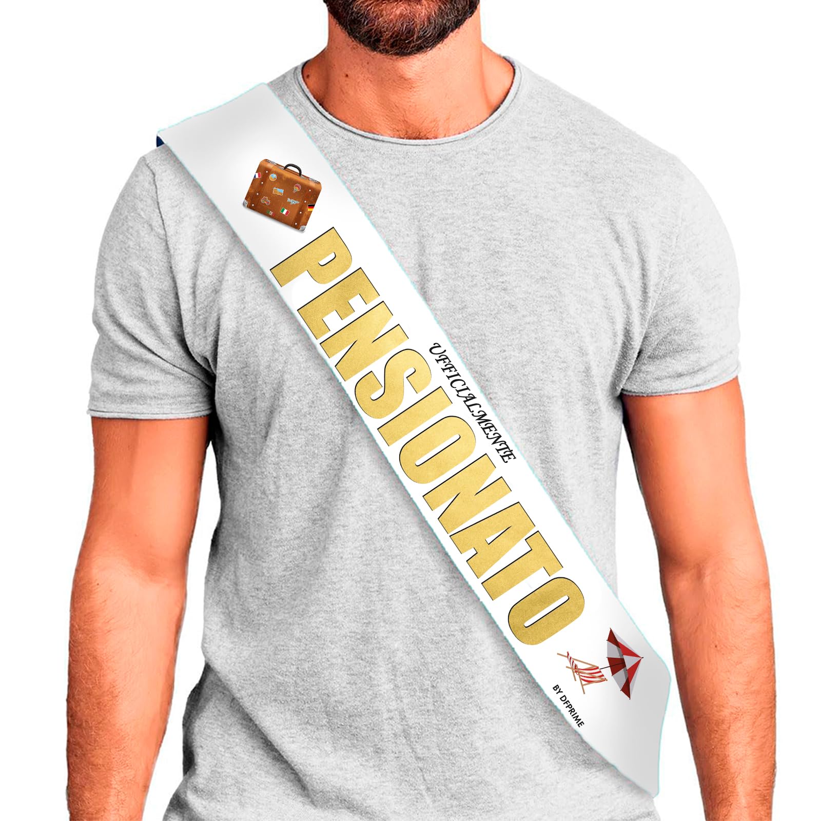 DFPRIME Fascia Ufficialmente Pensionato - Gadget Pensione Uomo - Idea Regalo Pensione Uomo Divertente - Fascia in Raso 2 Metri - Made in Italy per Festa Pensionamento - umarell