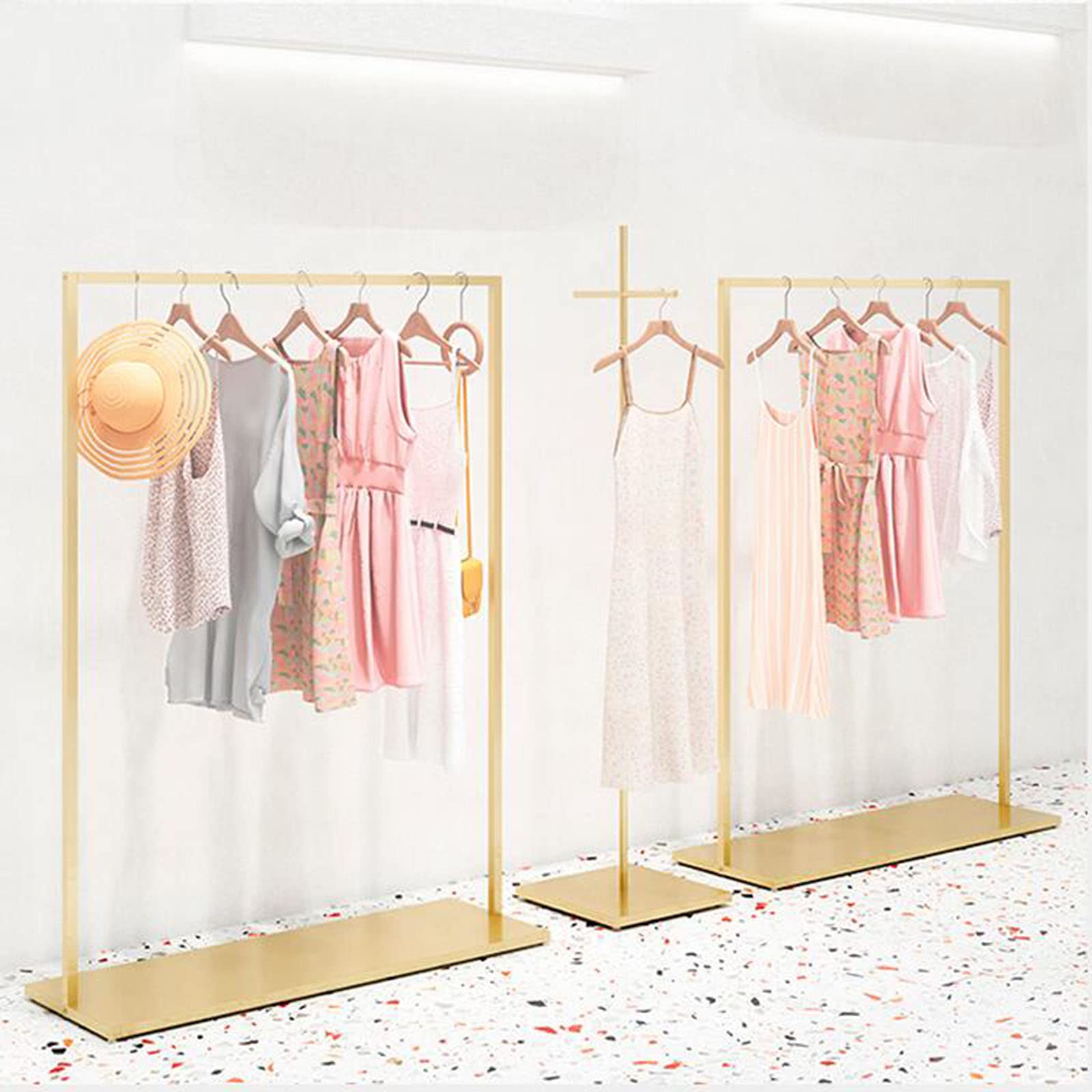 Stender Appendiabiti a Parete, Espositori in Metallo Pesante Color Oro in Negozi Di Abbigliamento da Uomo e Donna Moderni e Semplici, Aste Appendiabiti con Ripiani/d'oro / 100×110cm