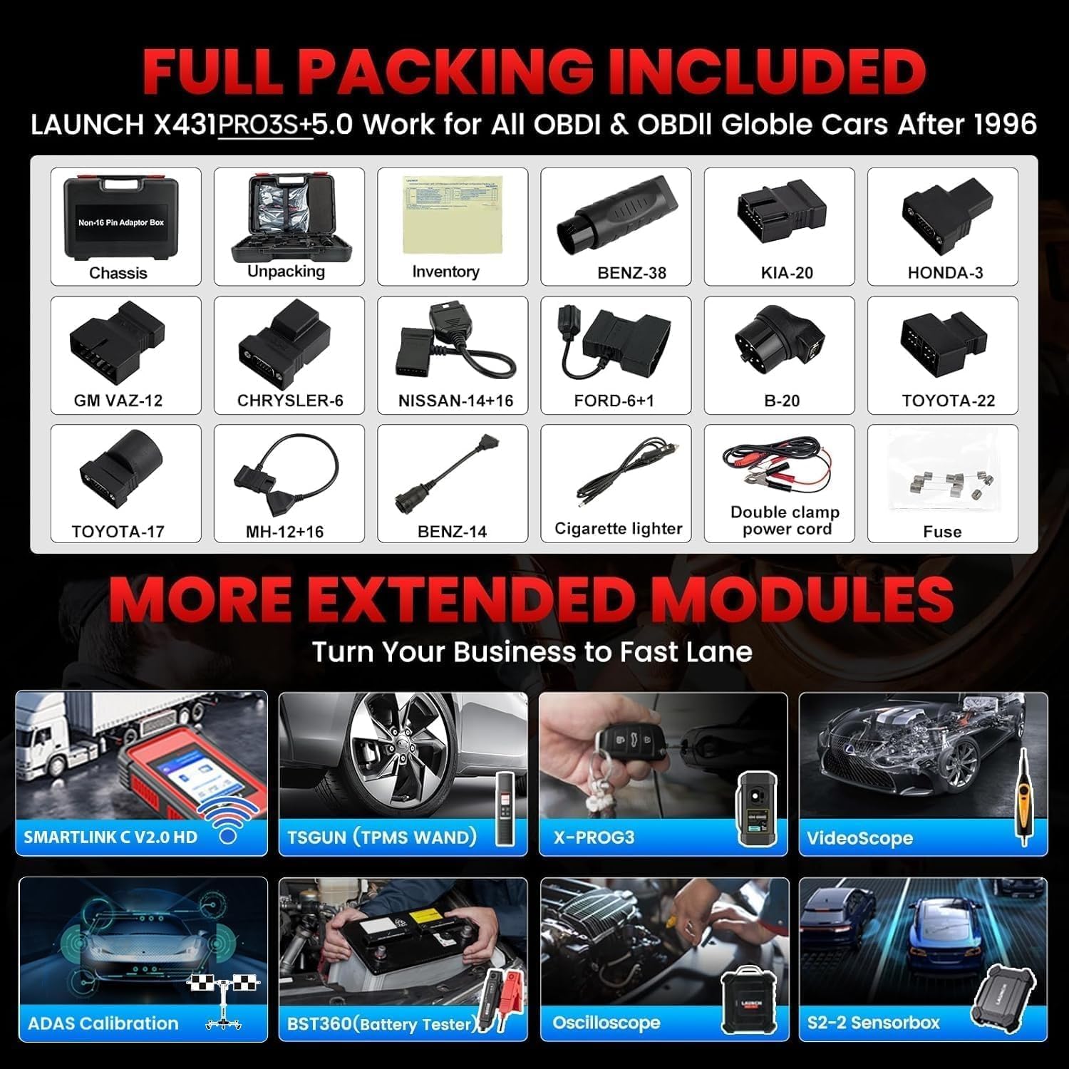 Launch X431 PRO3S+ Profesional Maquina Diagnosis Coche multimarca,Escáner de Todo el Sistema, 55+ reinicio de reaprendizaje, Vin automático, codificación en línea, función guiada, Bluetooth 10.1 "
